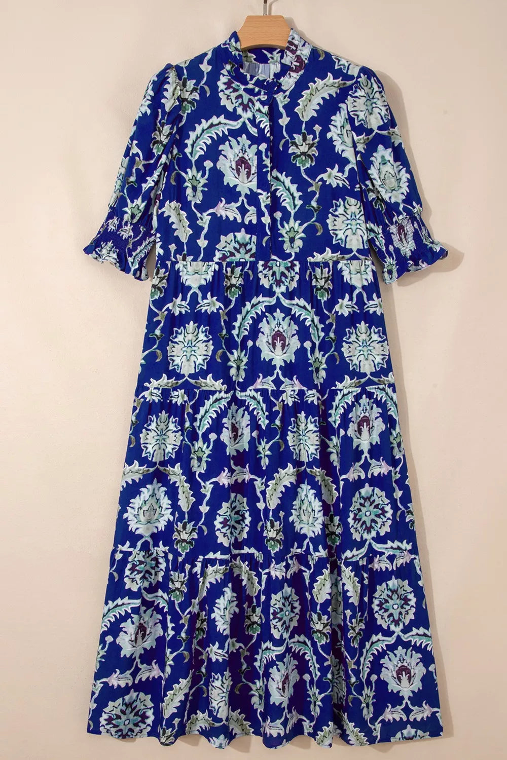 Wild Floral Print Frilled Collar Half Sleeve Dress