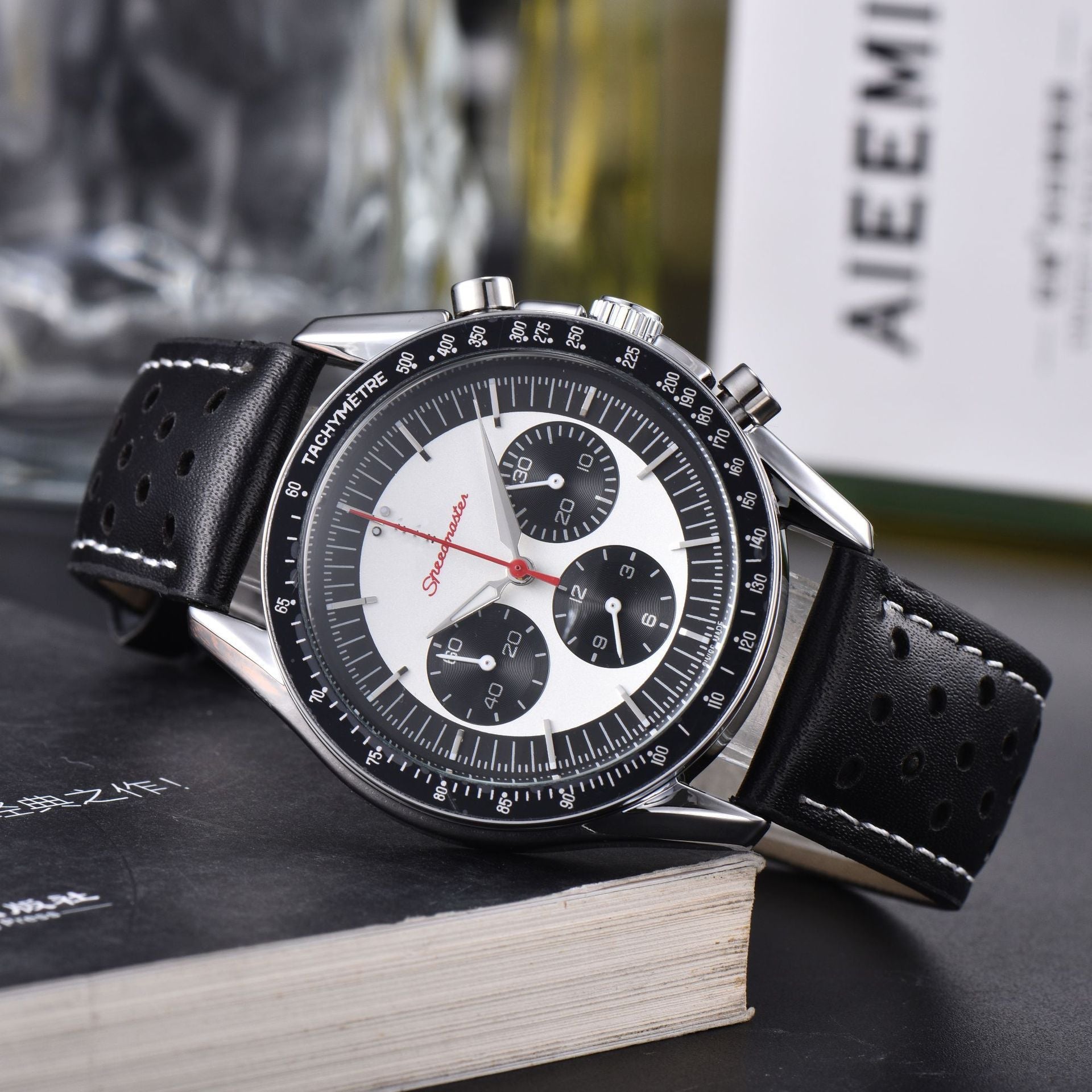 Business Mens 6-Hand Leather-Band Multi-Function Quartz Watch