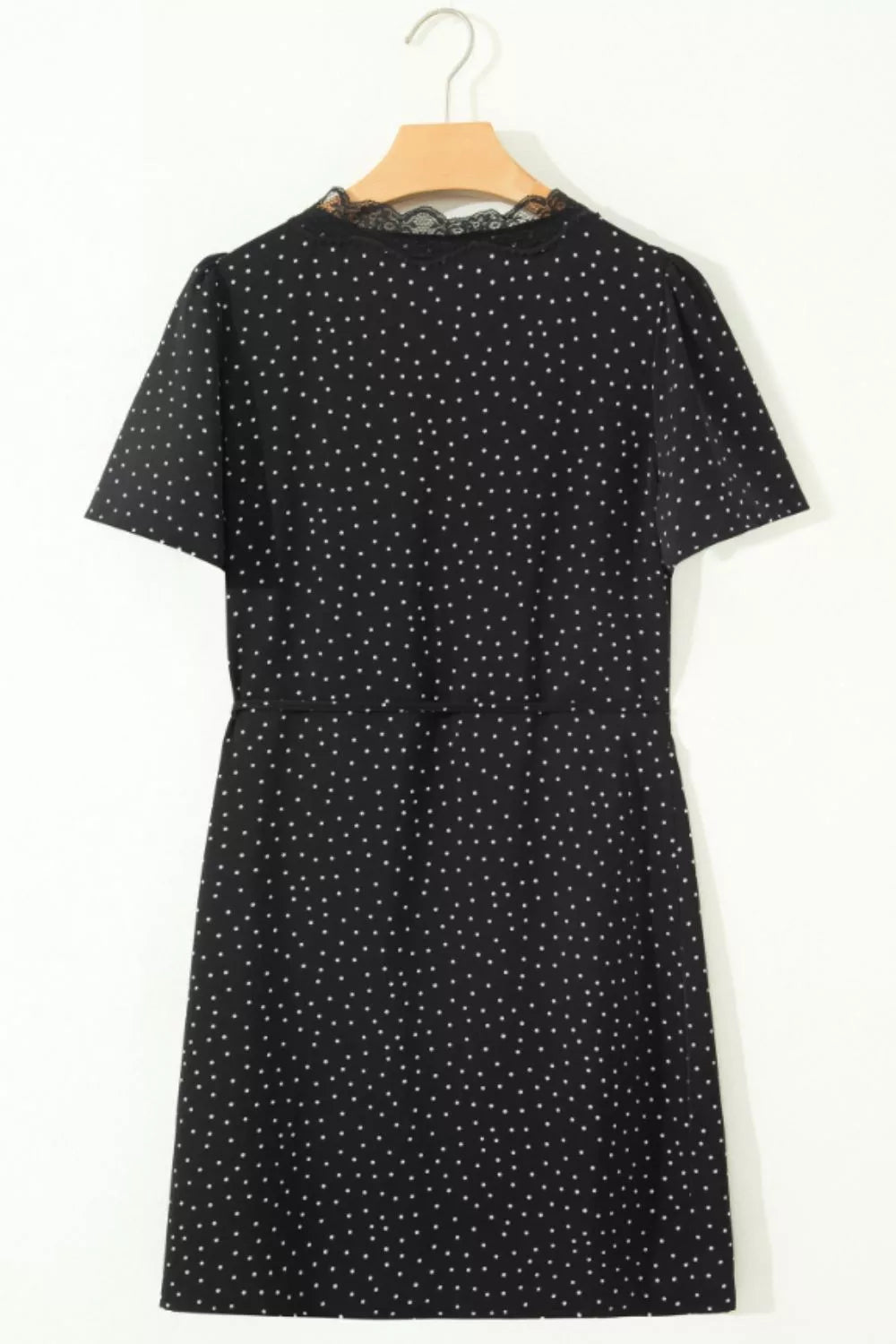 Polka Dot Print Lace Trim Wrap Mini Dress