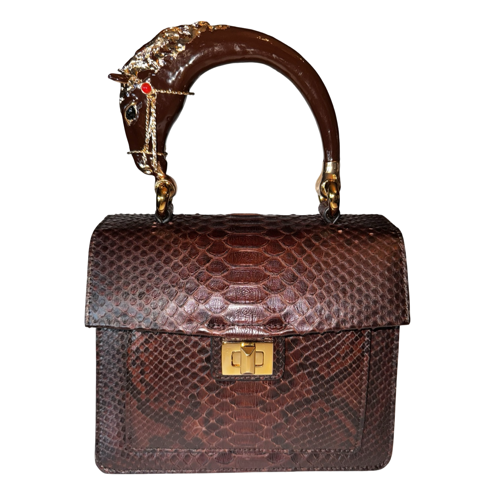 Sienna Horse Handle Handbag
Authentic Multi-Toned Brown Python