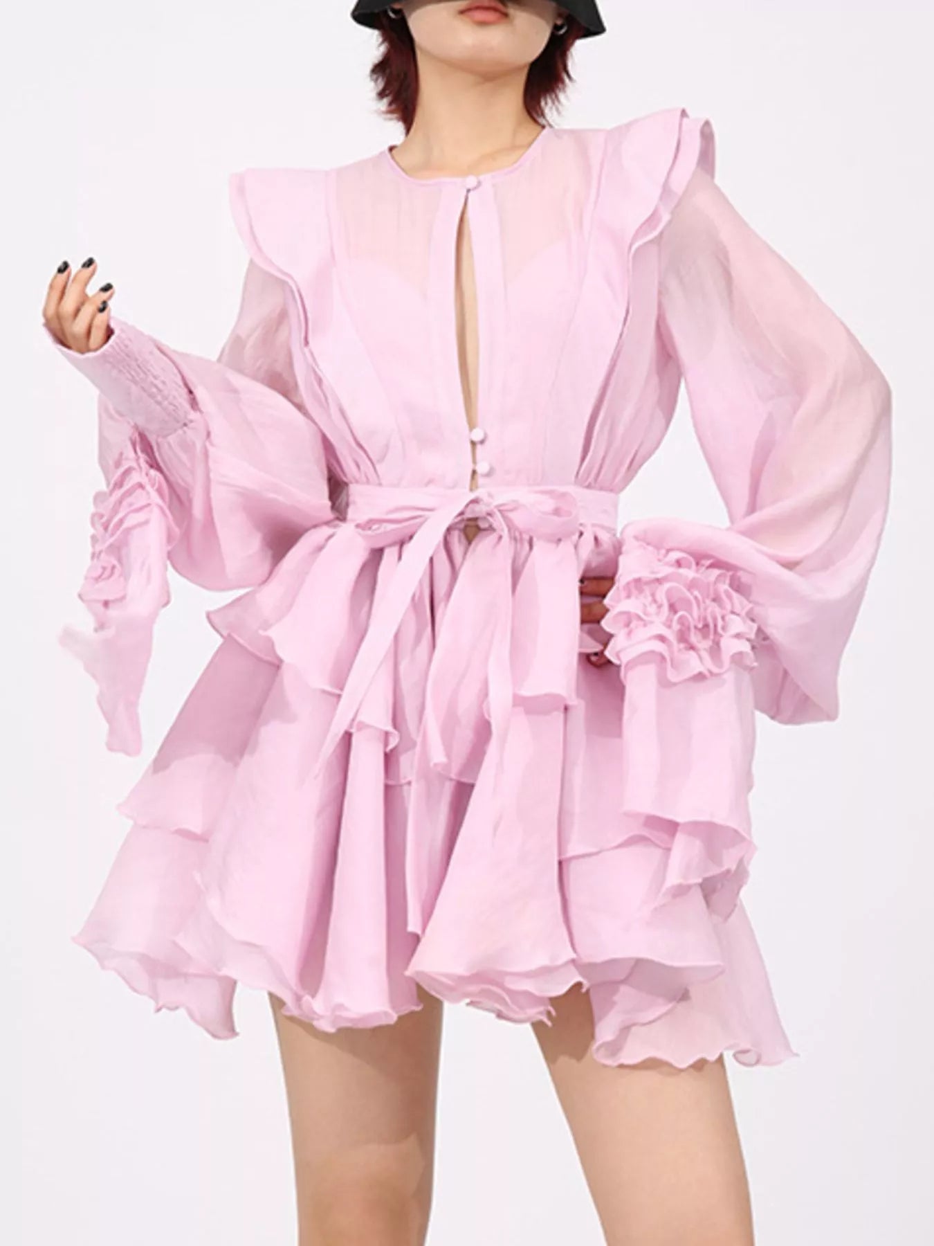 Ruffled Layered Long Sleeve Mini Dress