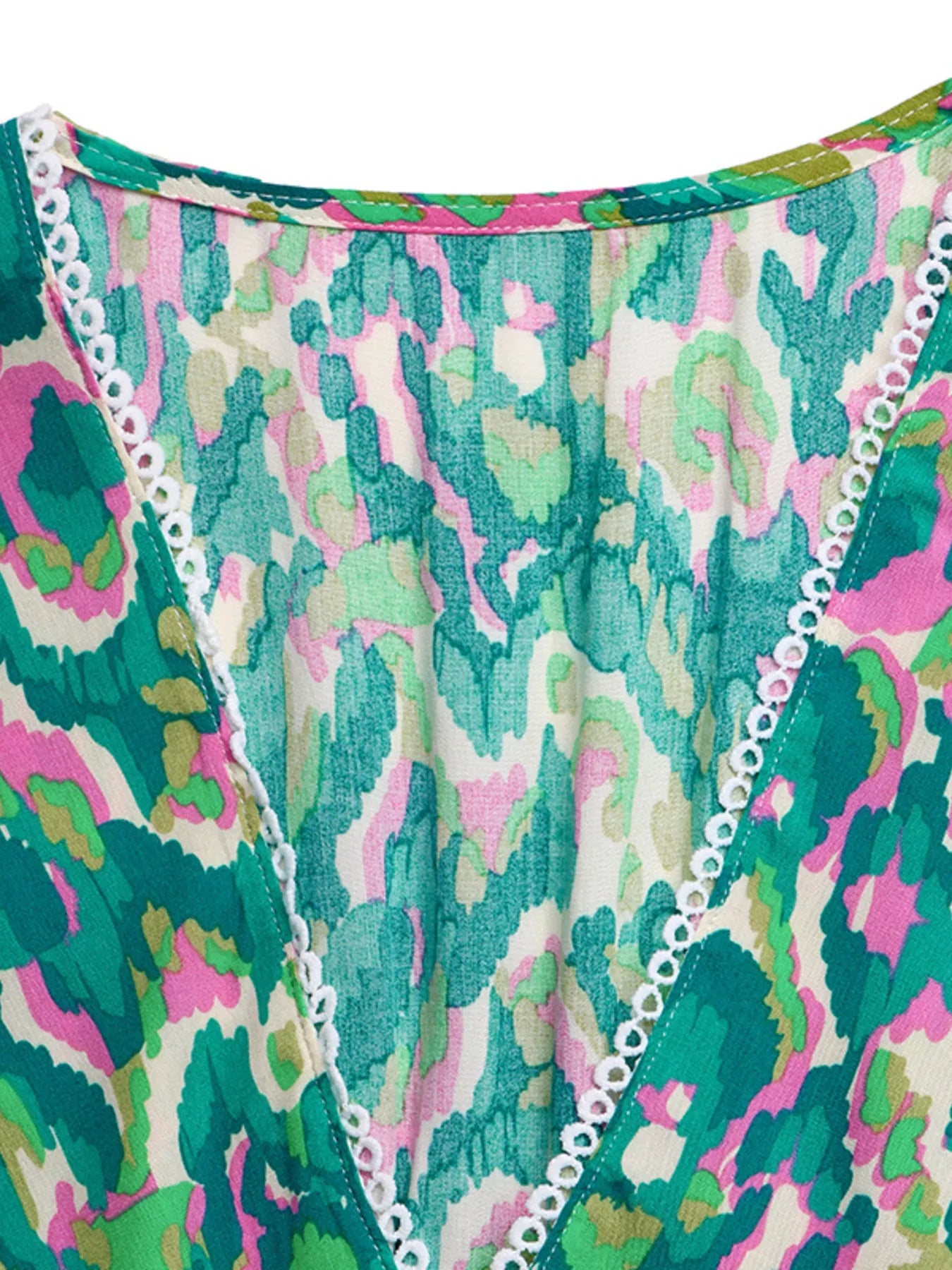Printed V-Neck Flounce Sleeve Dress