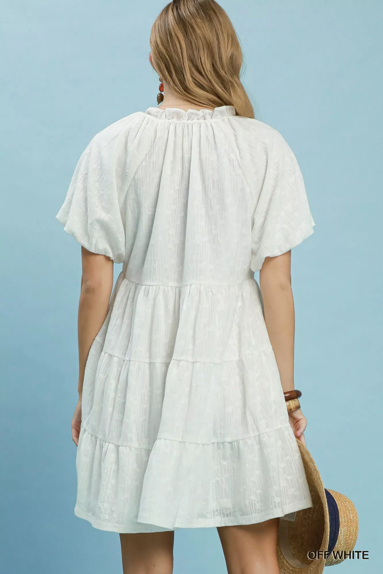 Umgee Jacquard Puff Sleeve Mini Dress