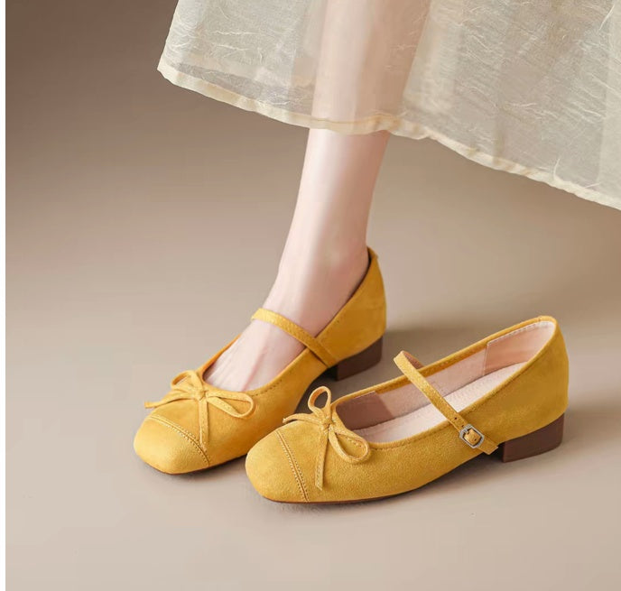 Soft Leather French Style Square Toe Mary Janes, Women 2026 Spring Bow Single Shoes With Single Strap, Daily Commute Flats
