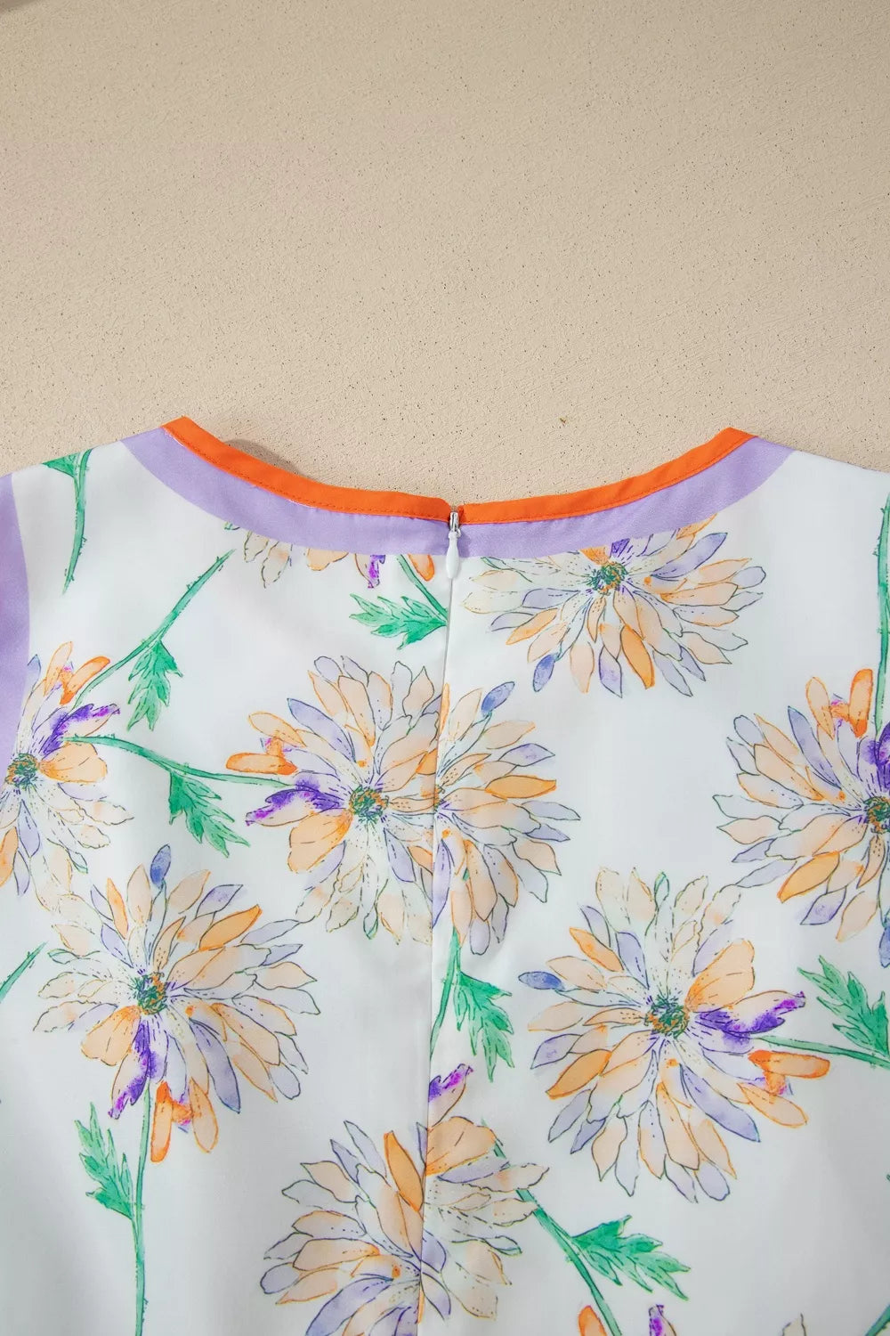Floral Print Color Block Trim Belted Sleeveless Dress