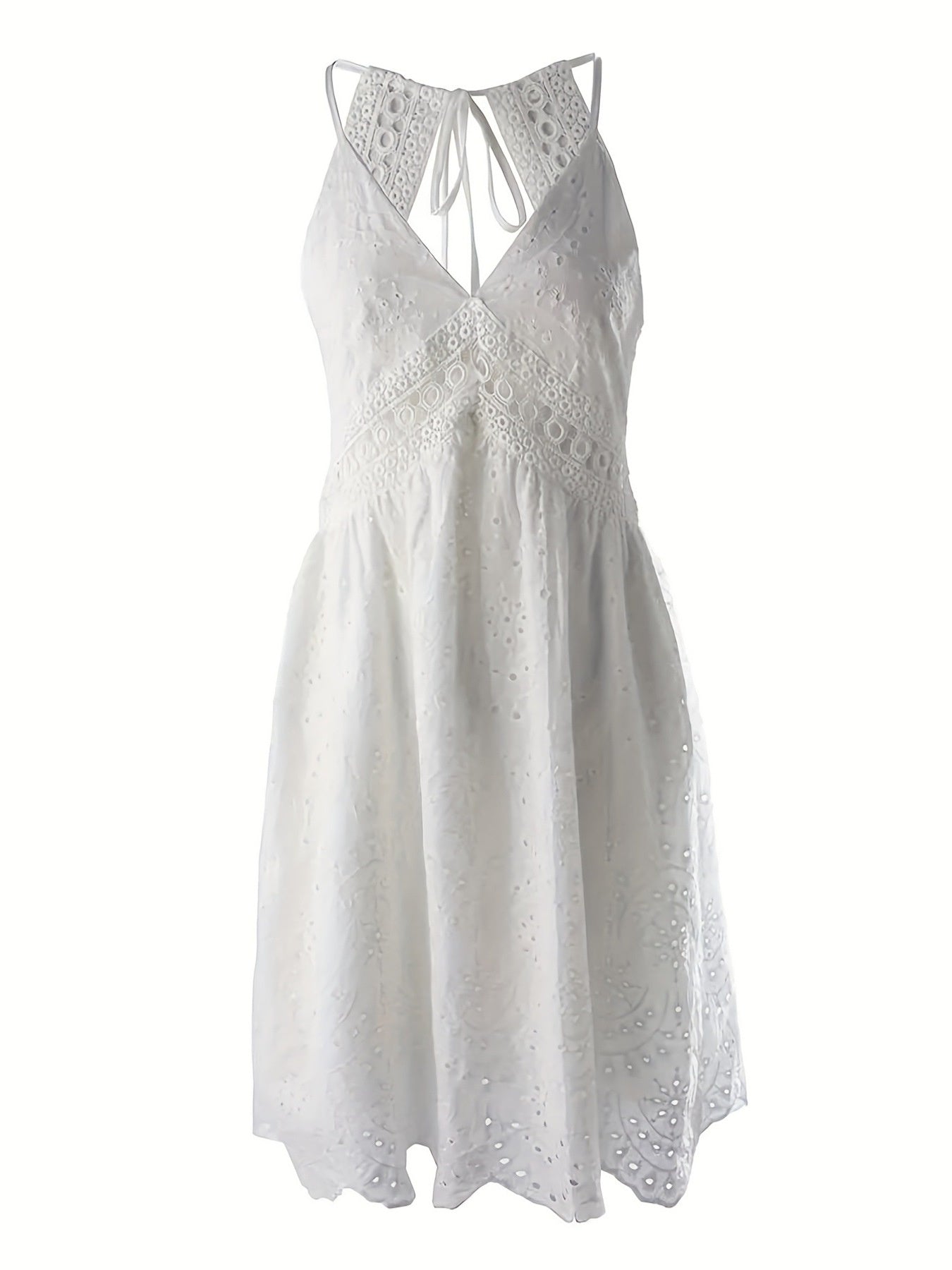 Eyelet Lace V-Neck Mini Dress