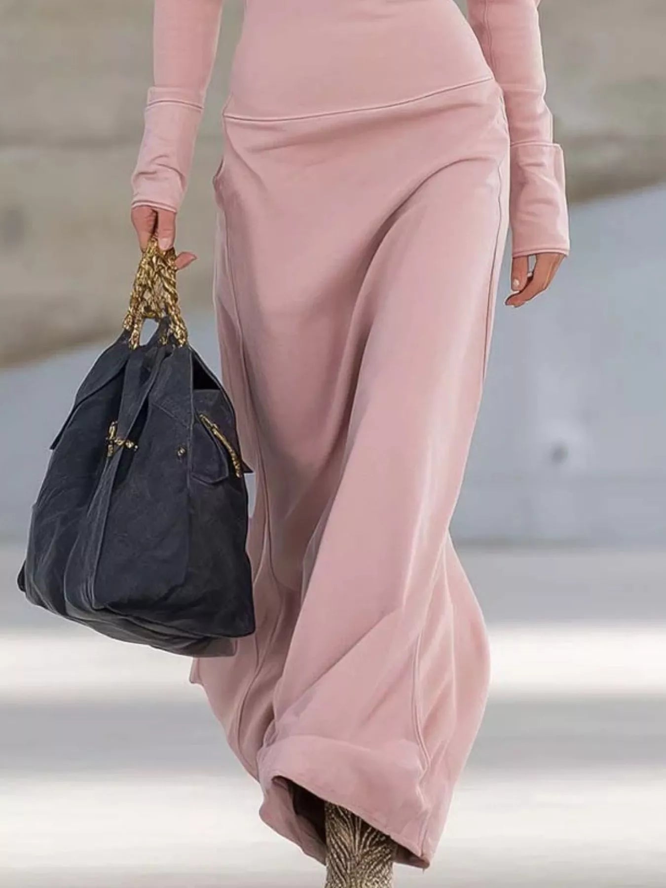 Zip Collar Long Sleeve Maxi Dress