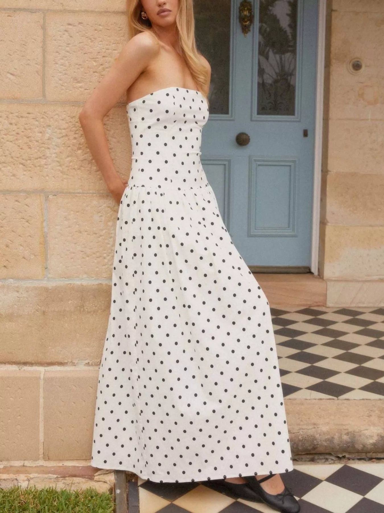 Ruched Printed Tube Maxi Dress