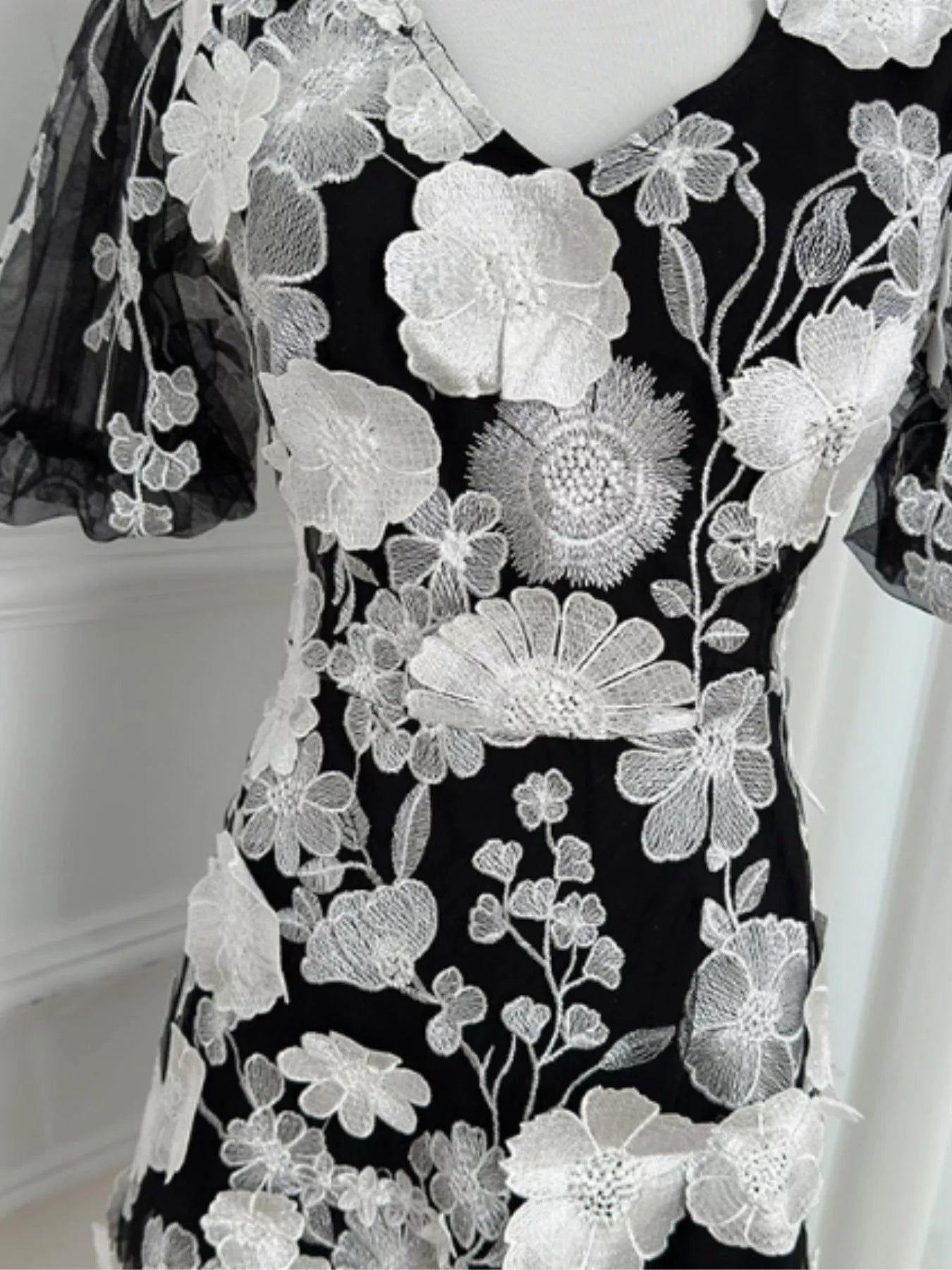 Plus Size Embroidered Floral V-Neck Mini Dress