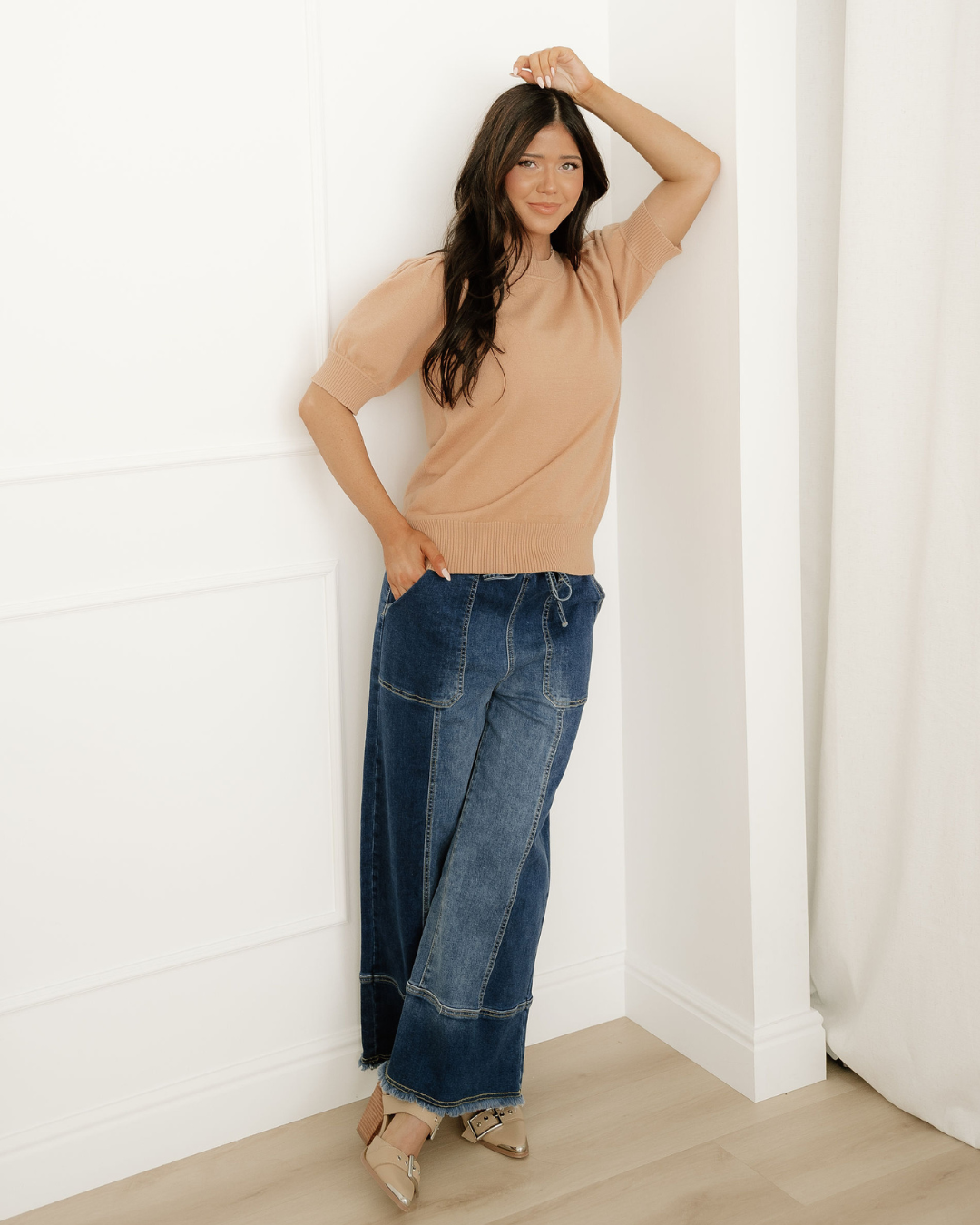 Chloe Solid Color Knit Short Puff Sleeve Sweater