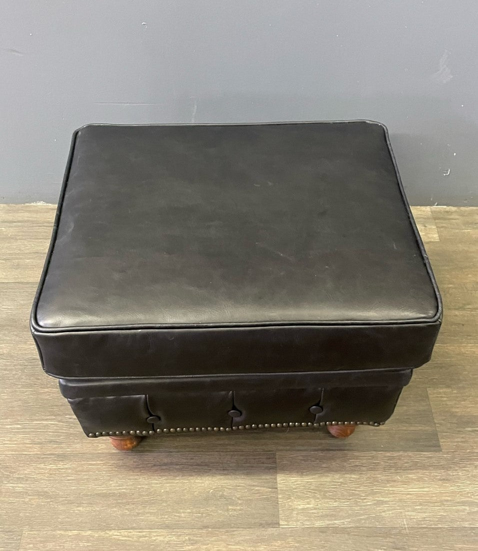 Chesterfield Leather Ottoman - Slate