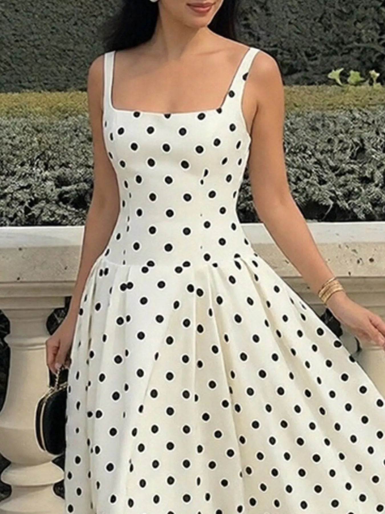 Polka Dot Square Neck Maxi Dress