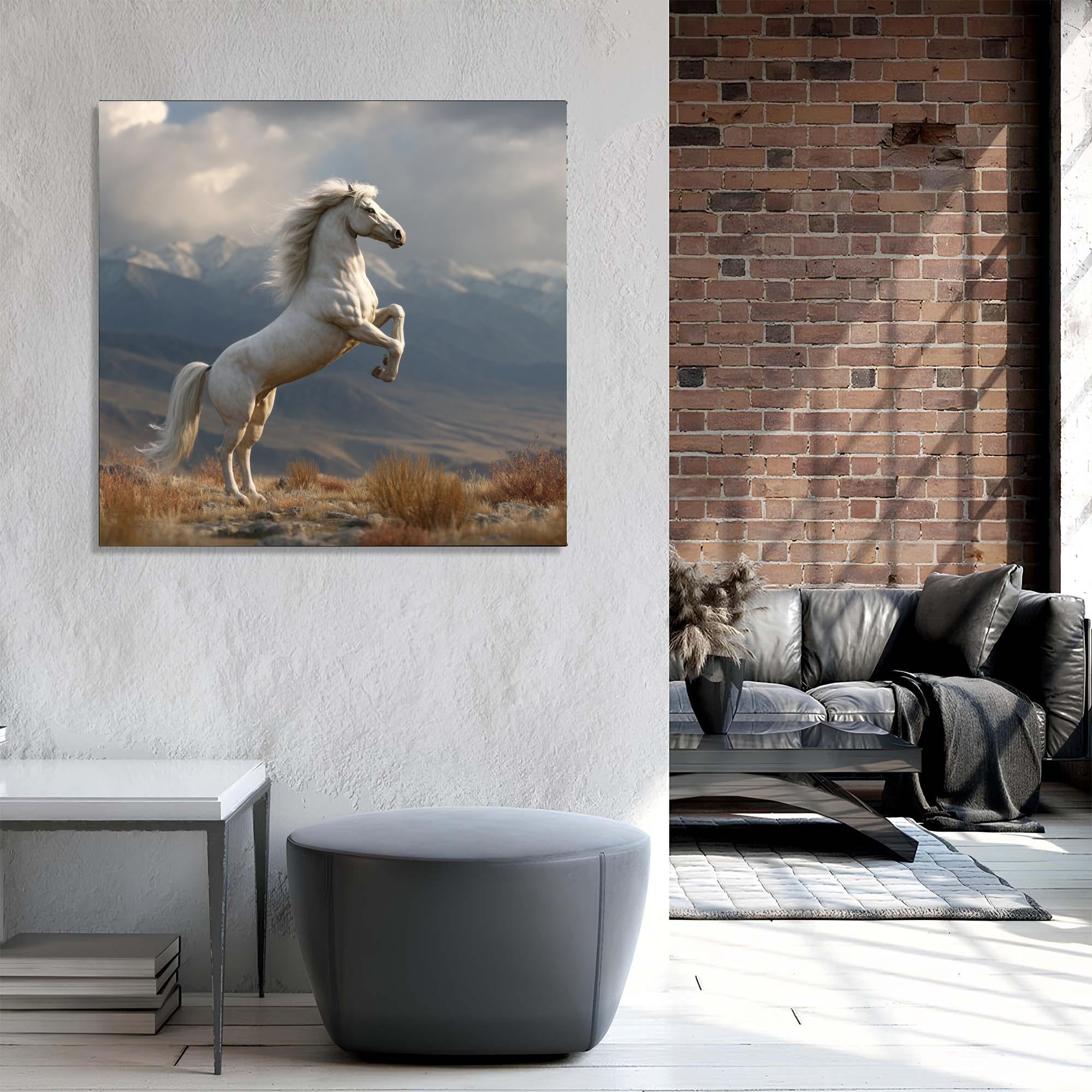 Majestic White Horse Tempered Glass Wall Art | Rustic Wildlife Decor