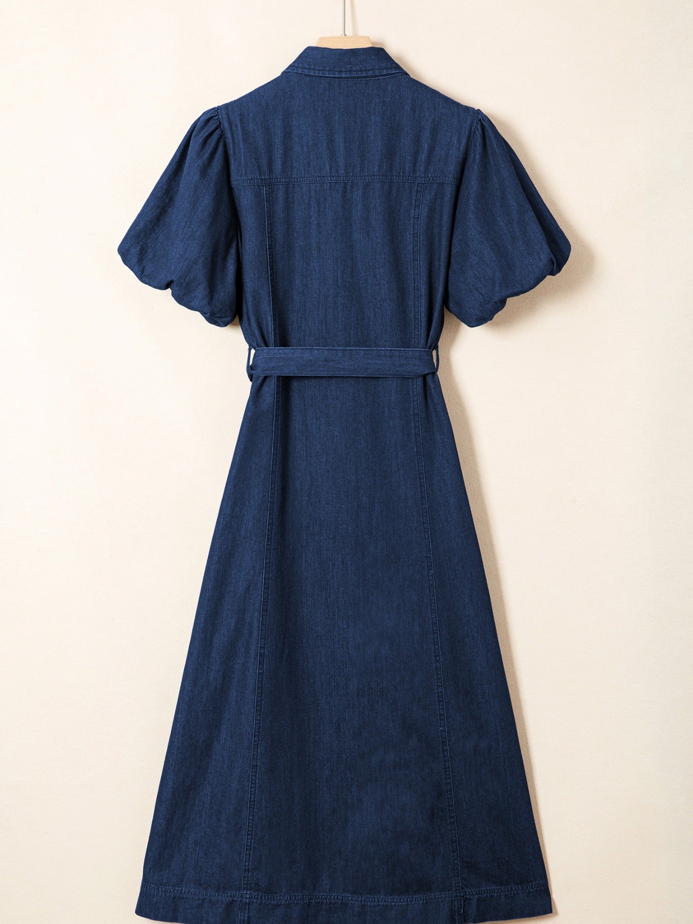 Belted Button-Down Midi Denim Dress