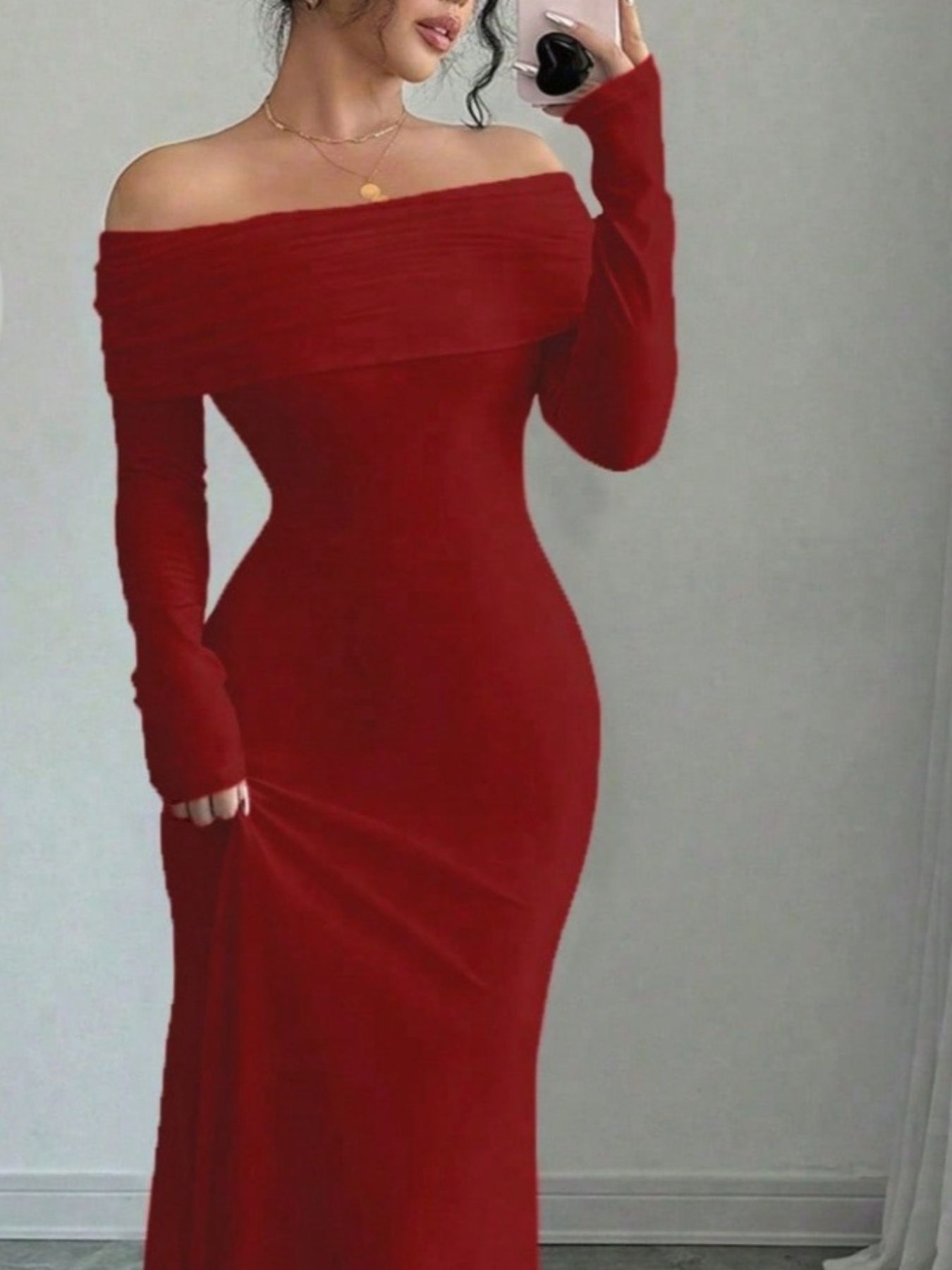 Off-Shoulder Long Sleeve Maxi Dress