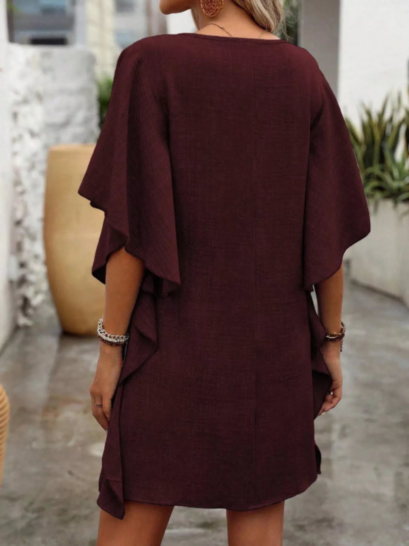 Flowy Sleeve V-Neck Casual Mini Dress