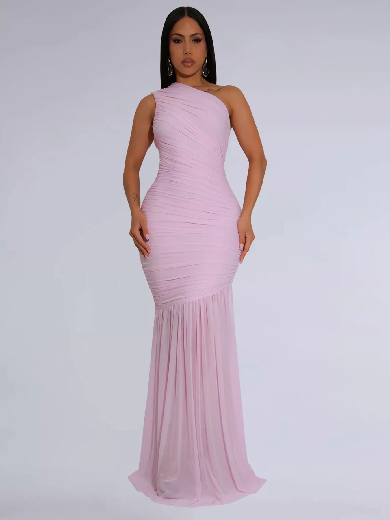 One-Shoulder Ruched Bodycon Maxi Dress