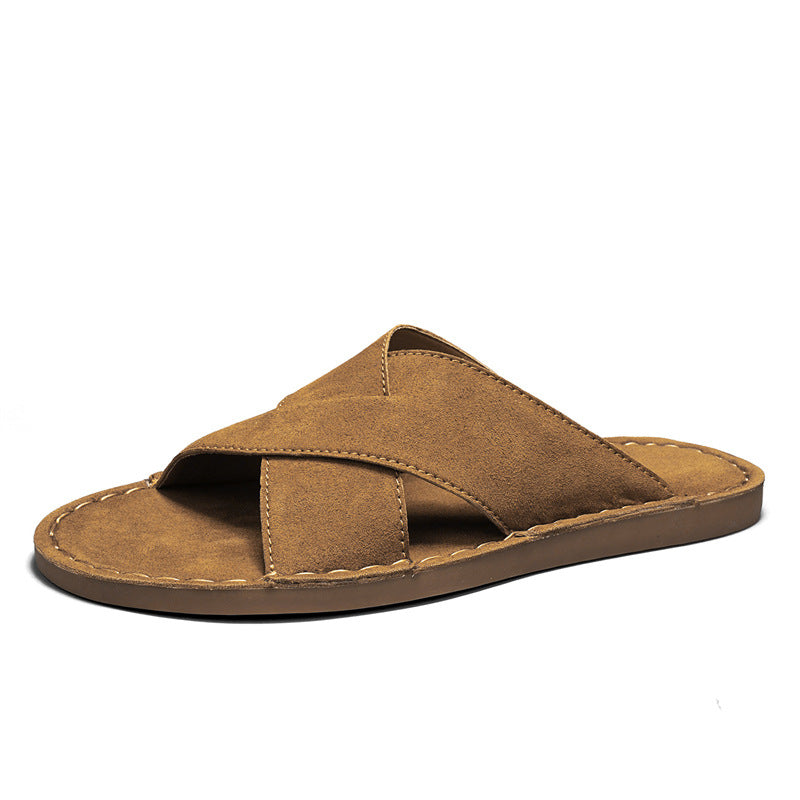 Plus-size Leather Slip-on Outdoor Casual Hollow-out Sandals