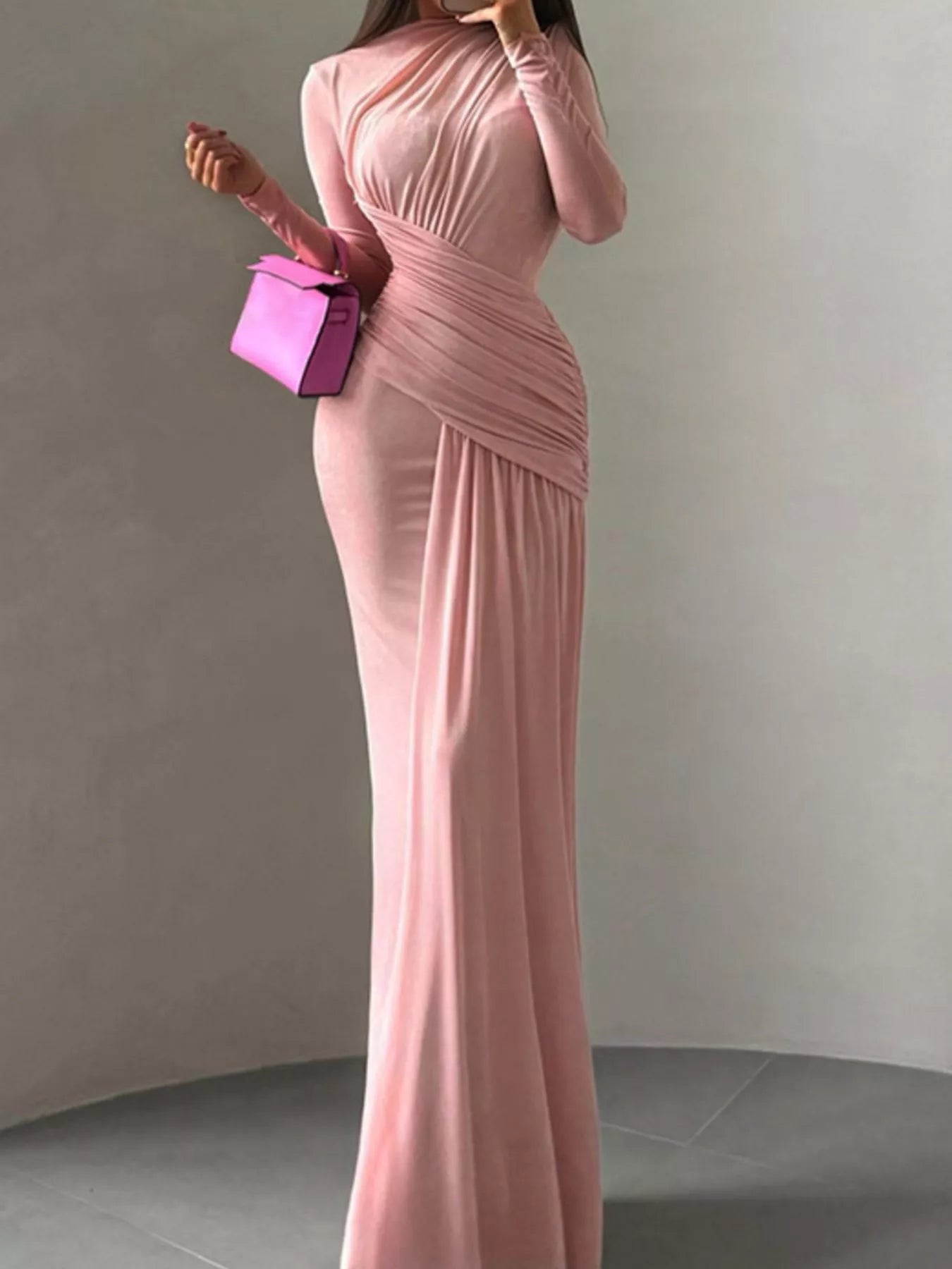 Ruched Long Sleeve Maxi Dress