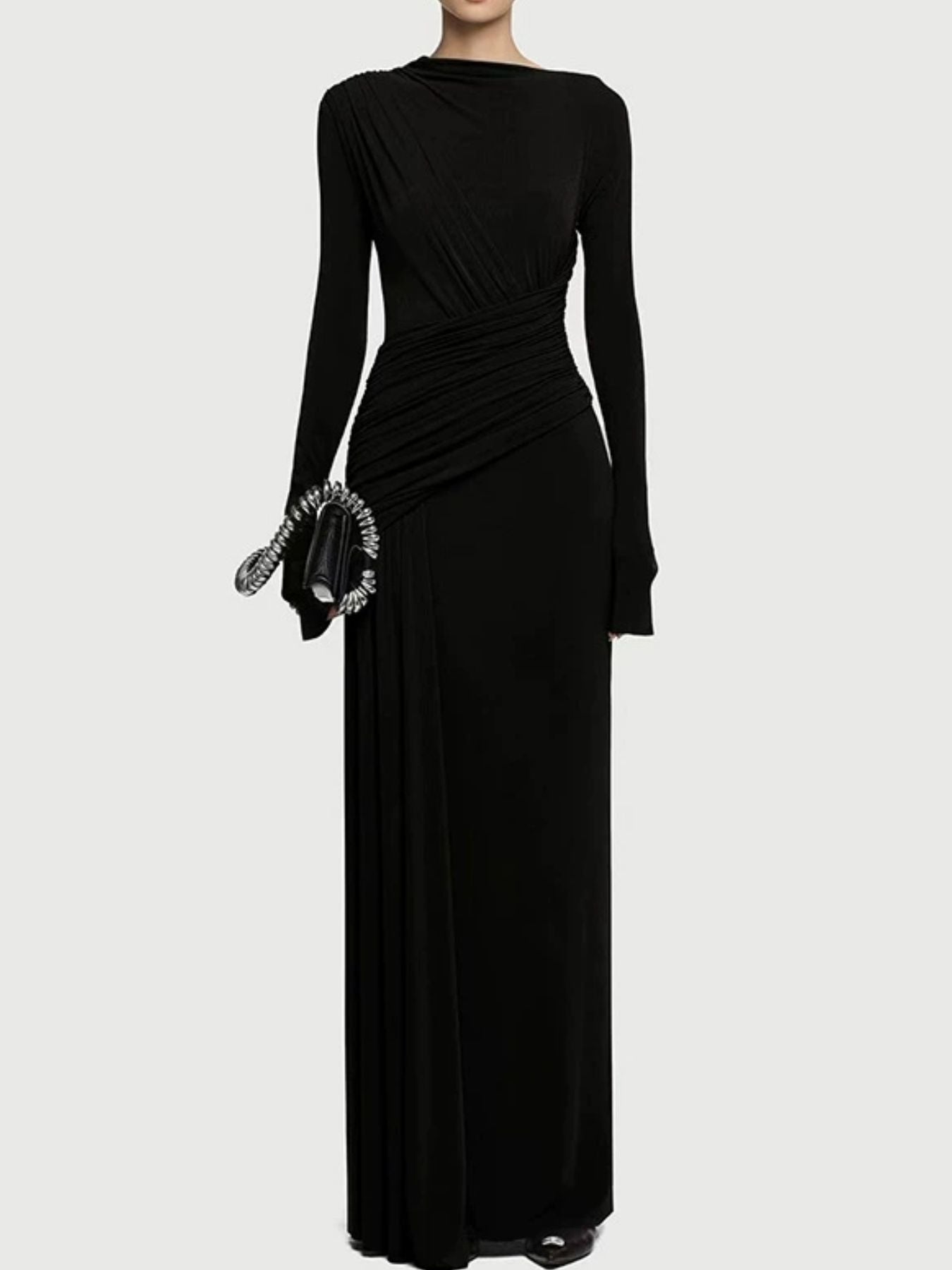 Ruched Long Sleeve Maxi Dress
