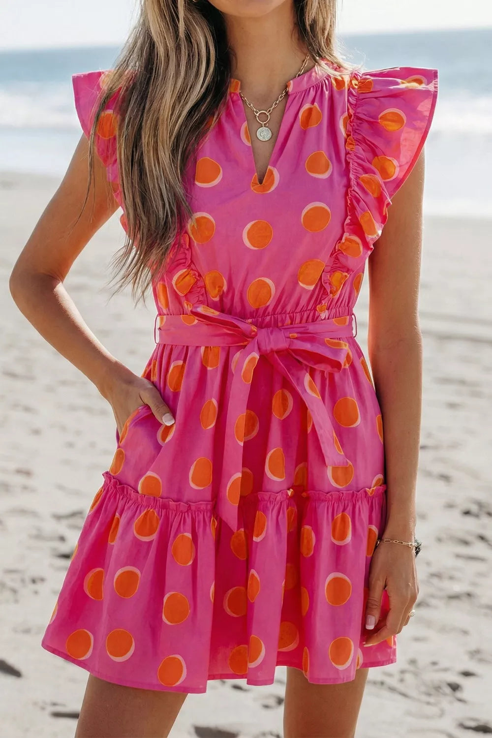 Ruffle Sleeve Polka Dot Mini Dress