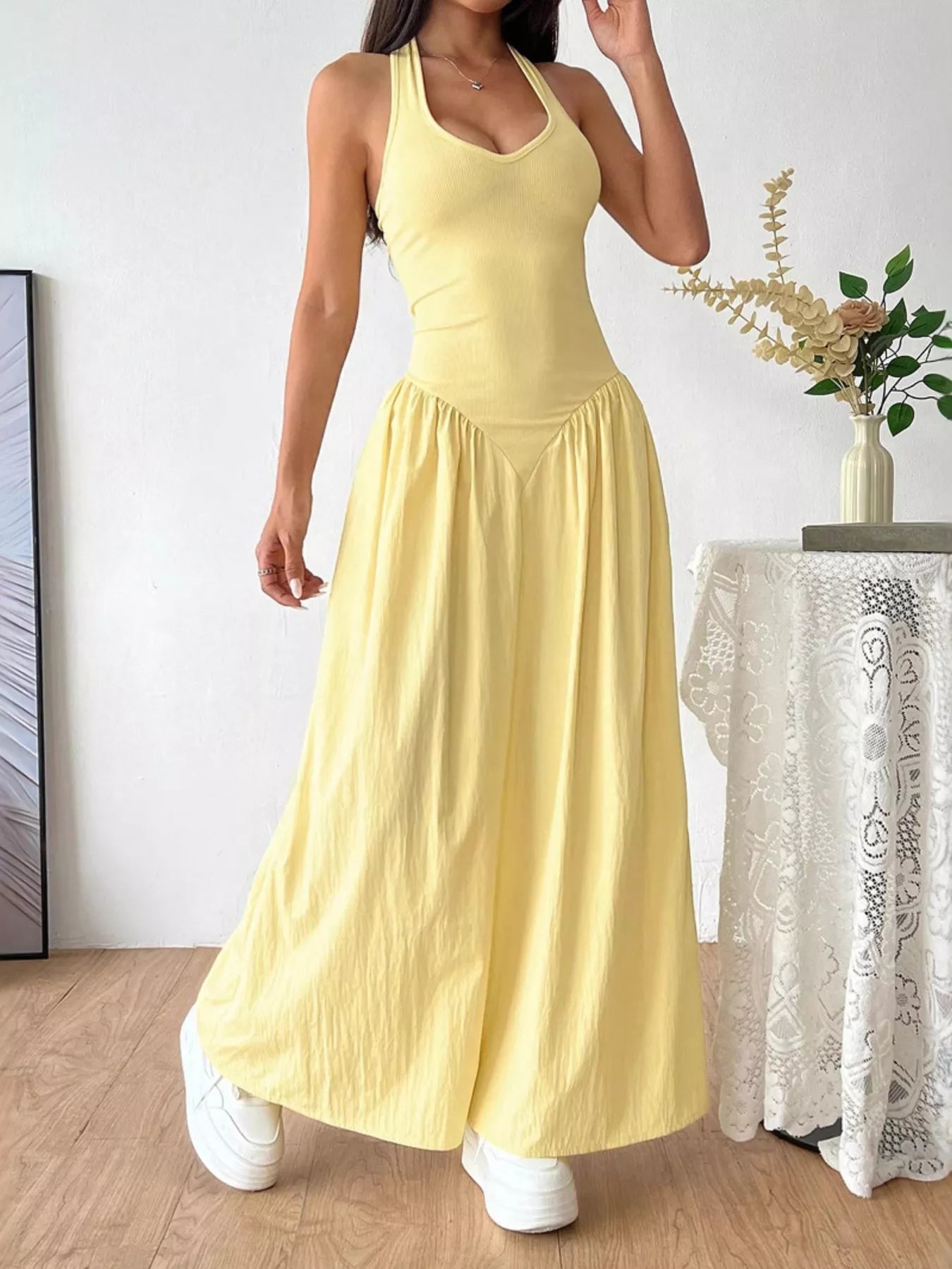 Halter Neck Ruched Maxi Dress
