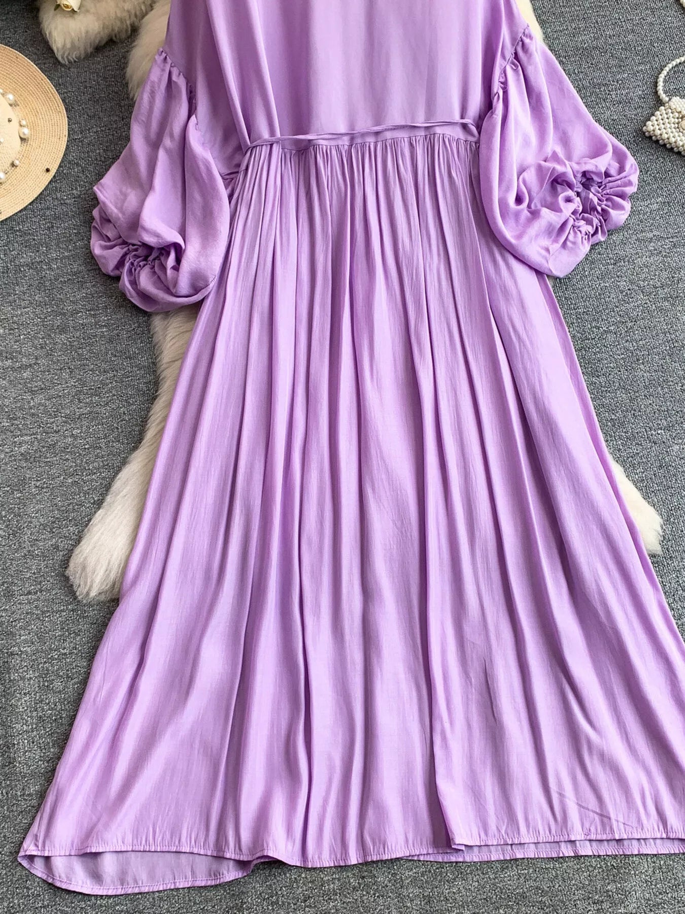 Balloon Sleeve Tie-Waist Dress