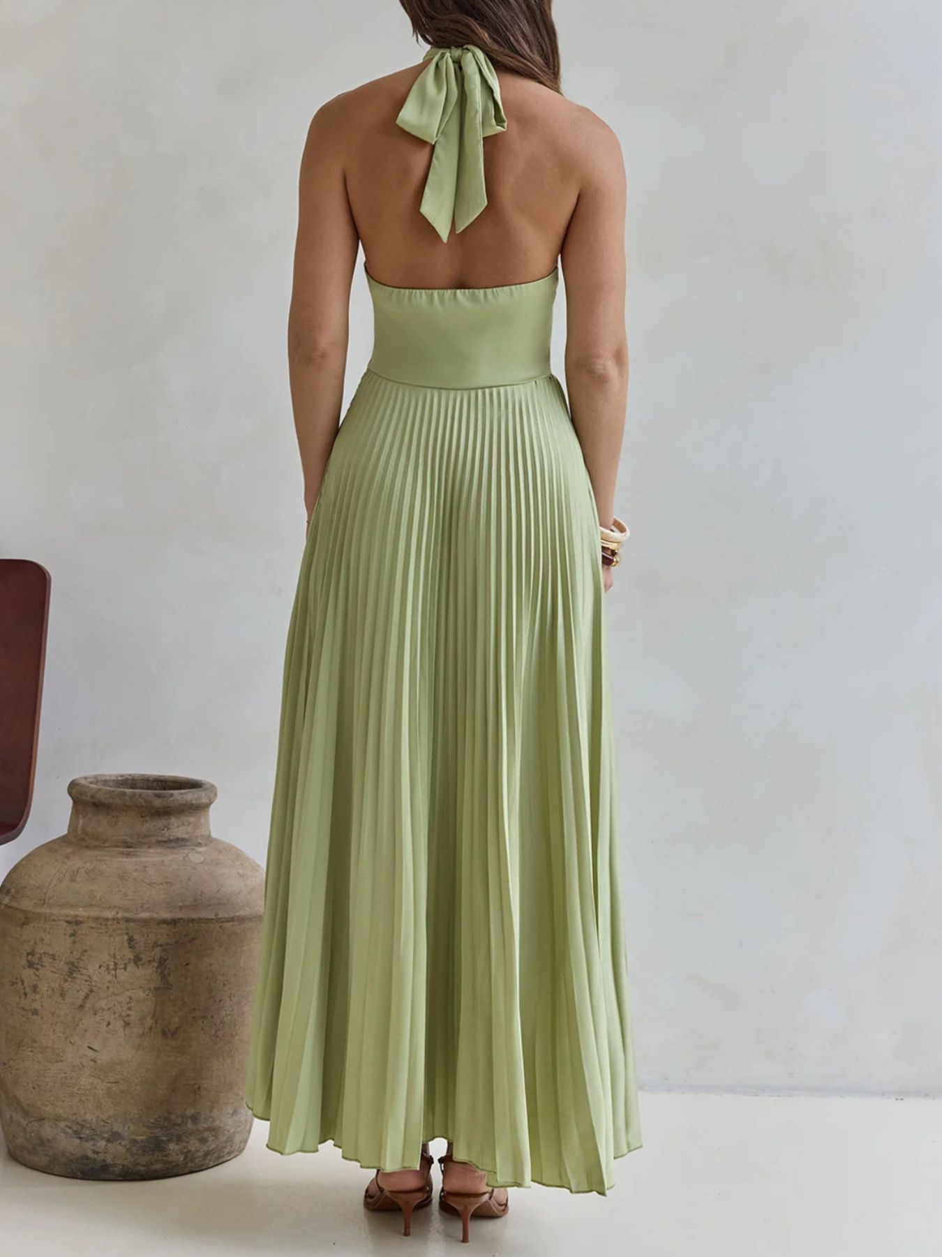 Halter Neck Pleated A-Line Dress