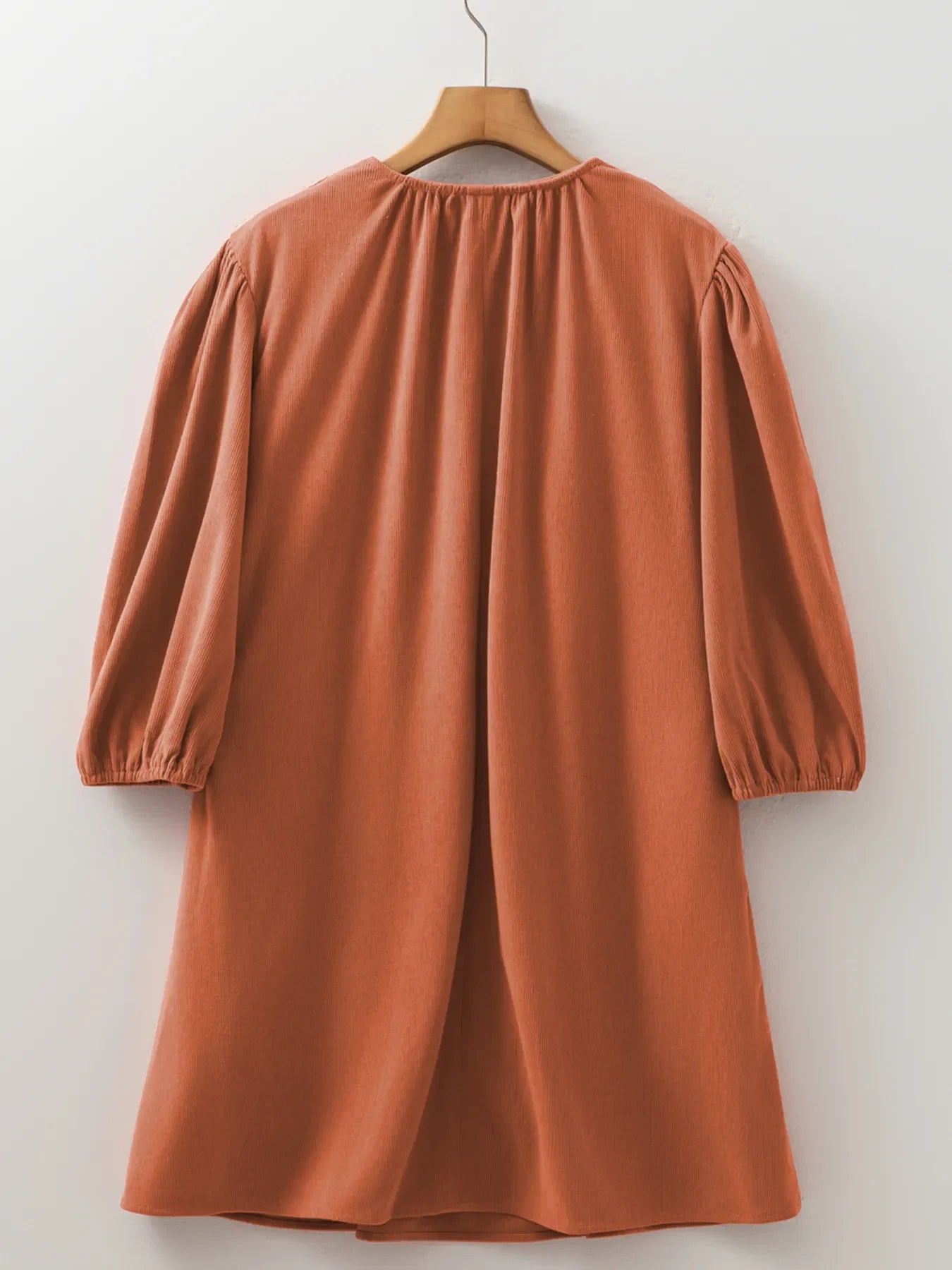 Split Neck Scallop Detail Corduroy Mini Dress