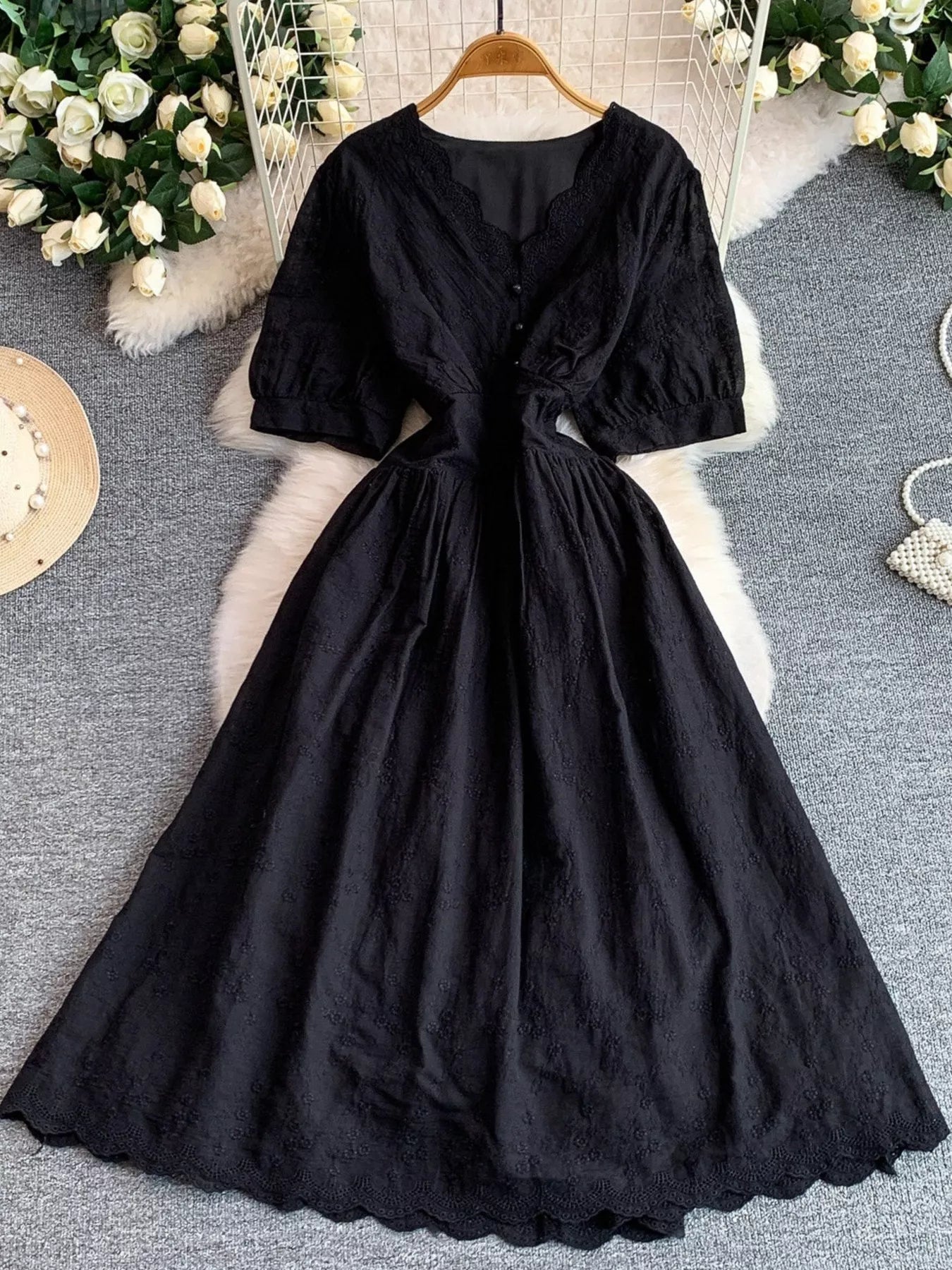 Lace Detail A-Line Midi Dress