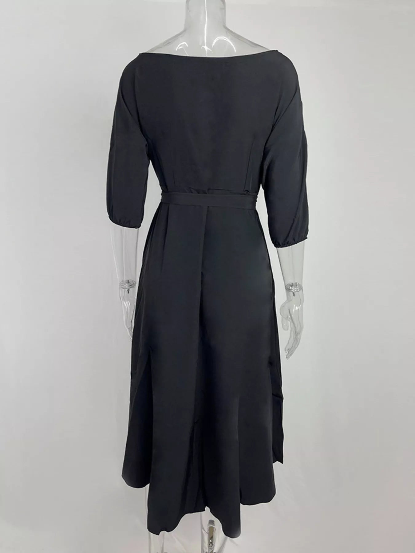 Boat Neck Tie Waist Dress