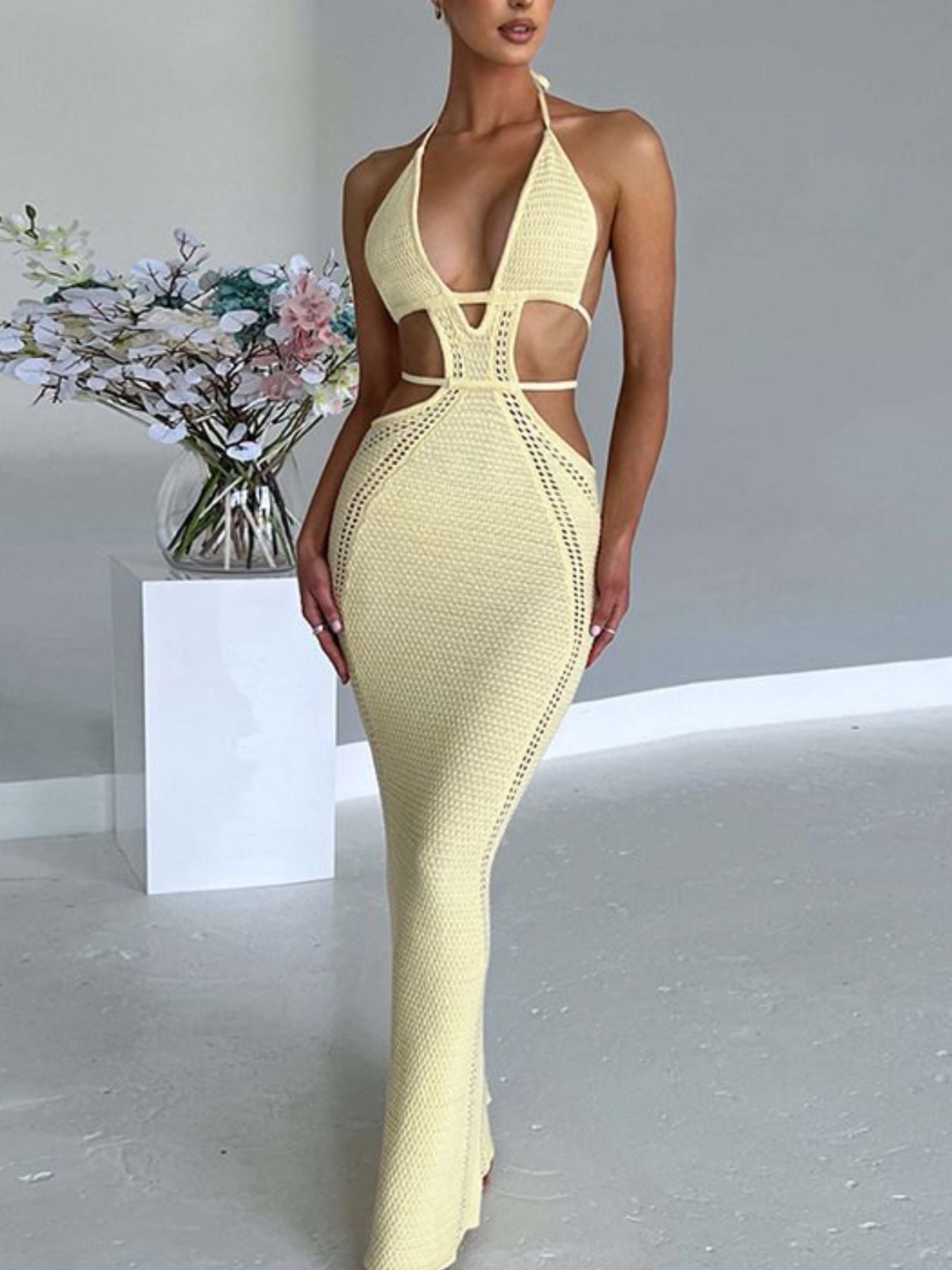 Halter Neck Cutout Knitted Maxi Dress