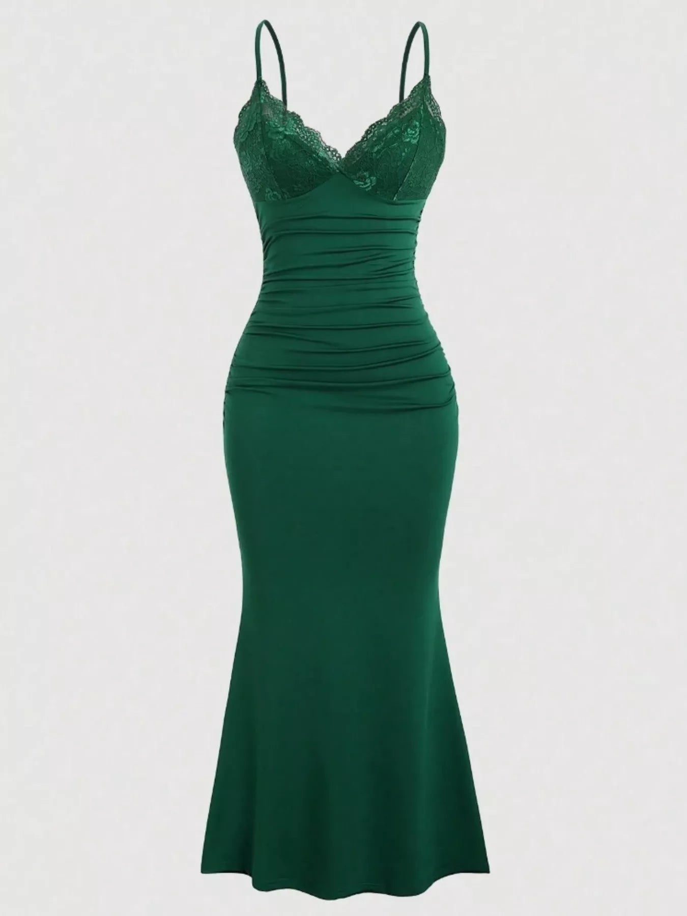 Lace Trim Ruched Mermaid Dress