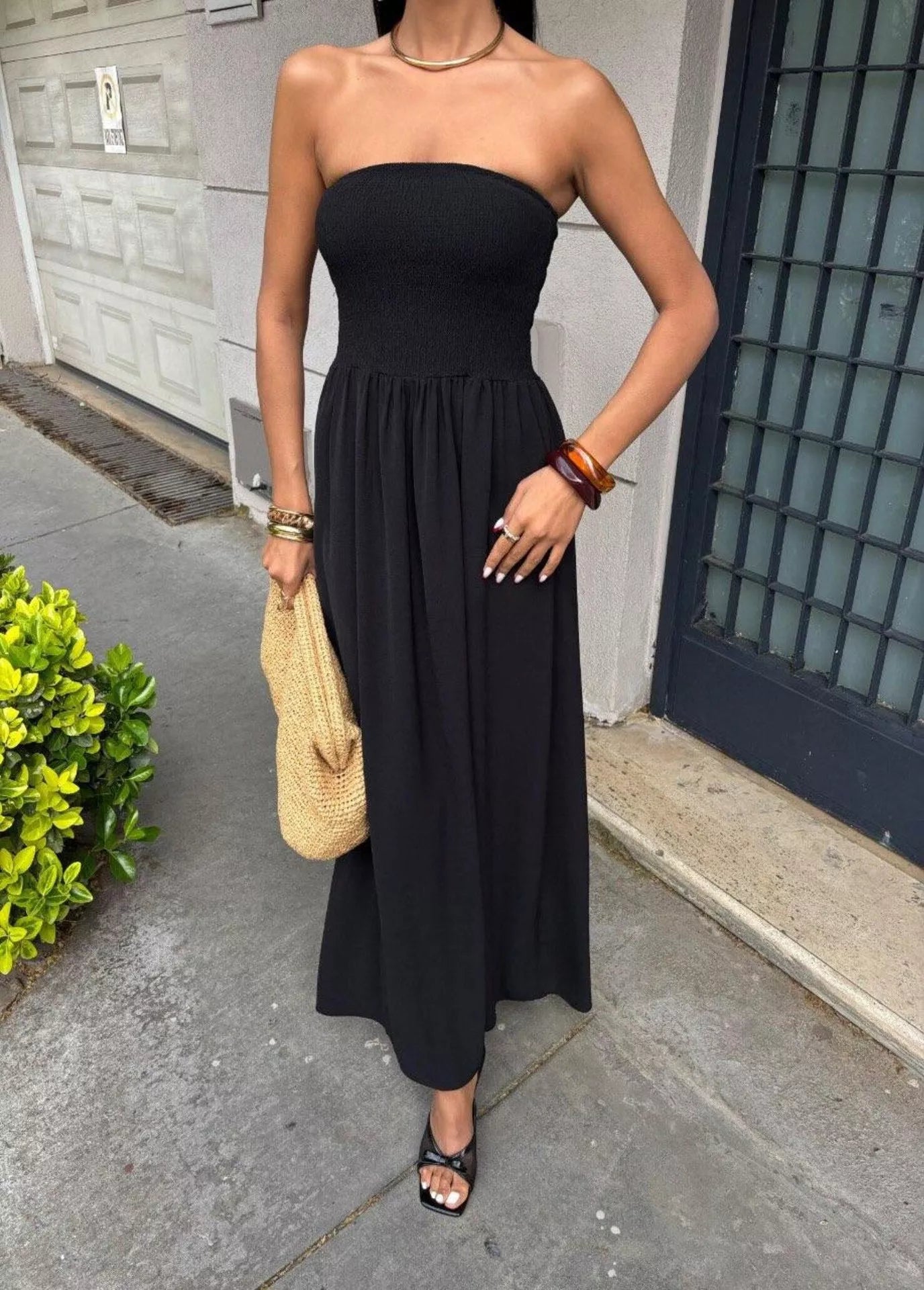 Strapless Smocked Maxi Dress