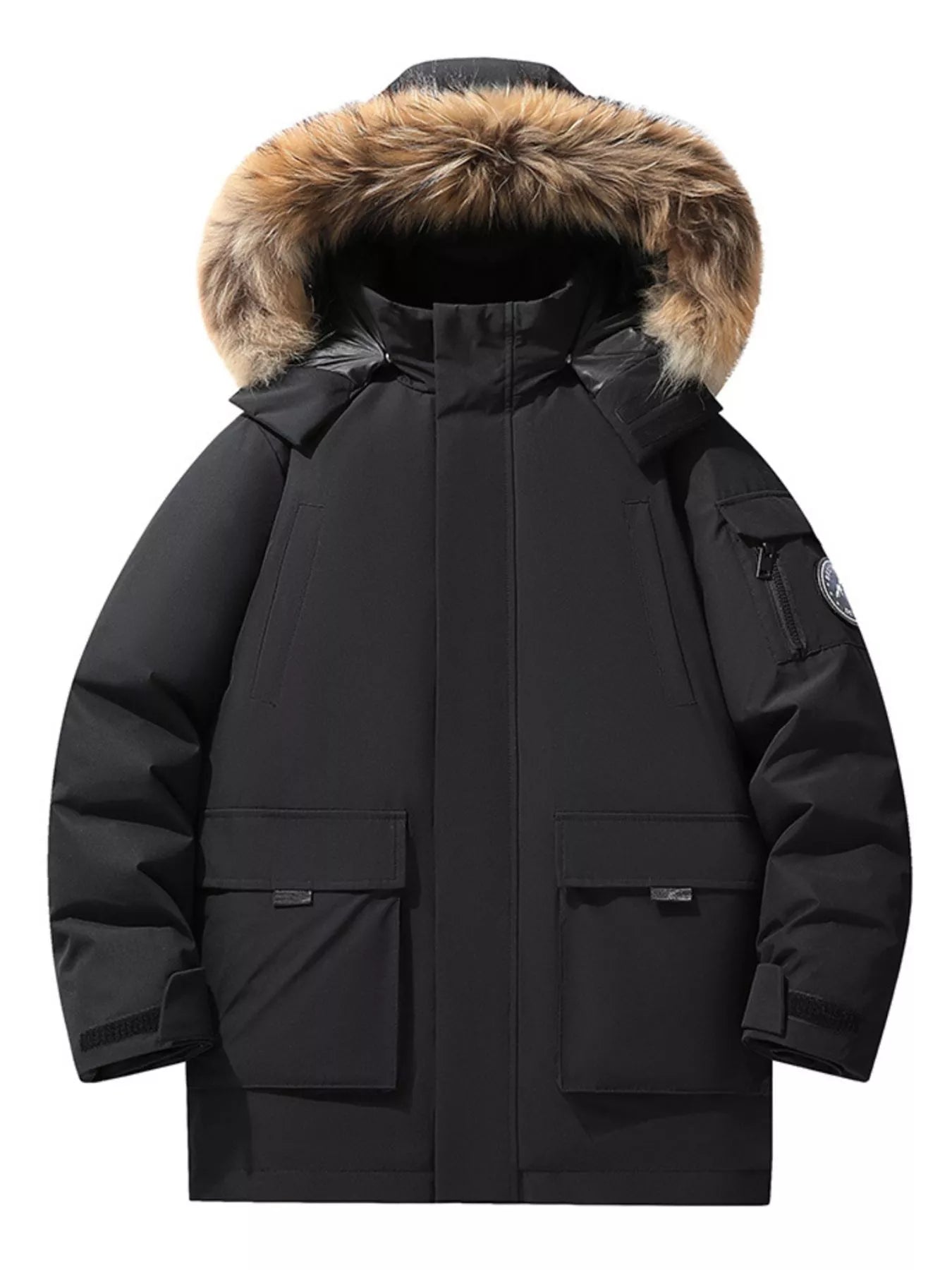 Men's Full Size Fur Hooded Zip Up Parka Coat Plus Size