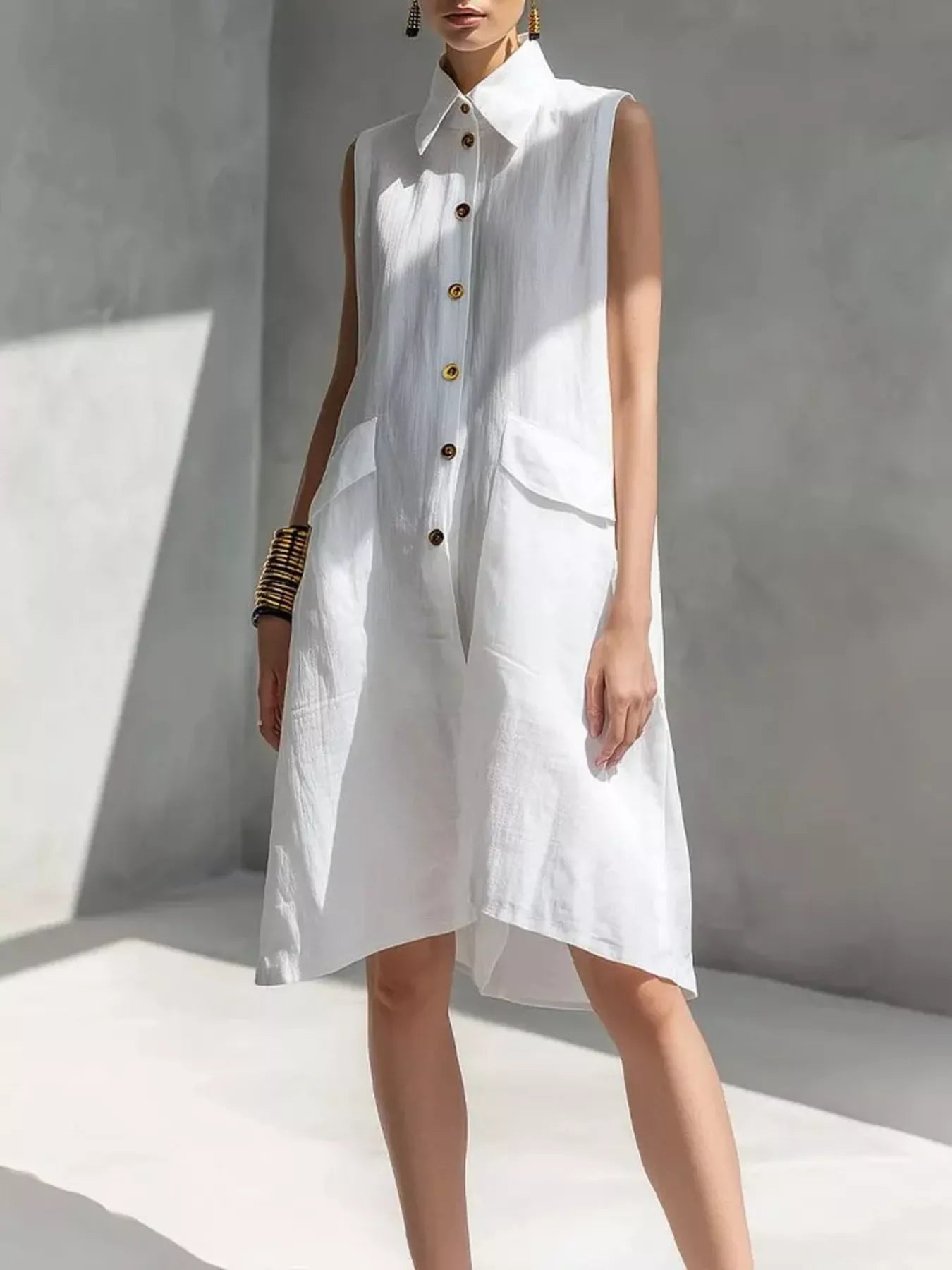 Full Size Button Front Sleeveless Dress Plus Size