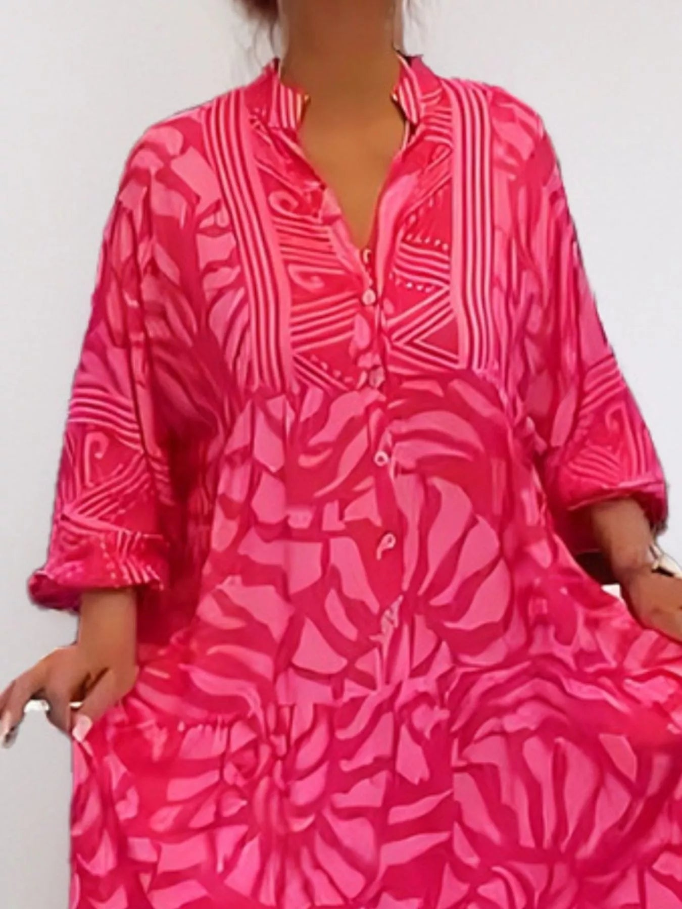 Printed Button Front Midi Dress