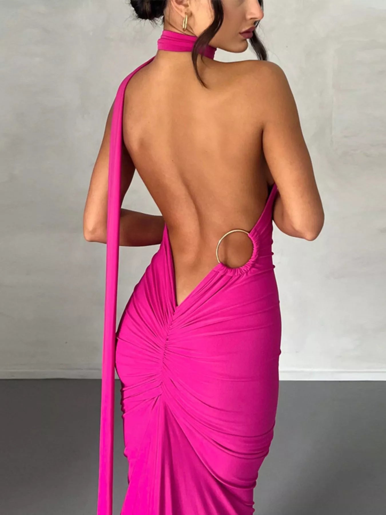 Backless One-Shoulder Ruched Bodycon Maxi Dress