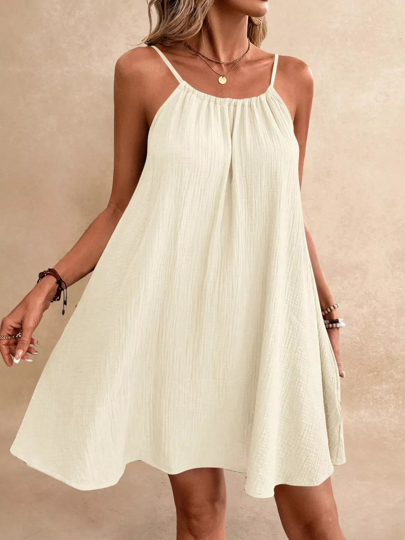 Casual Spaghetti Strap Gauze Dress