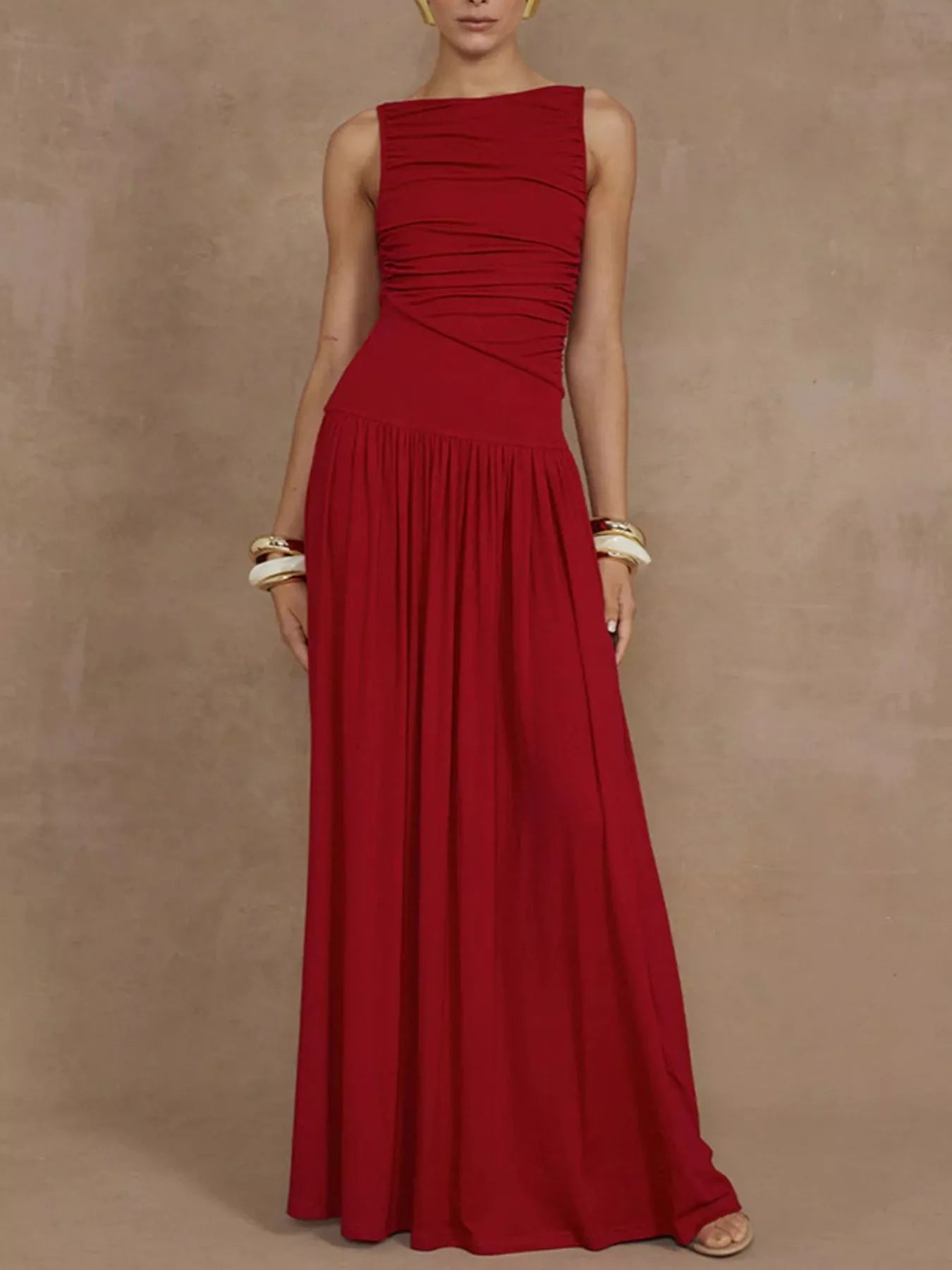 Ruched Sleeveless Maxi Dress