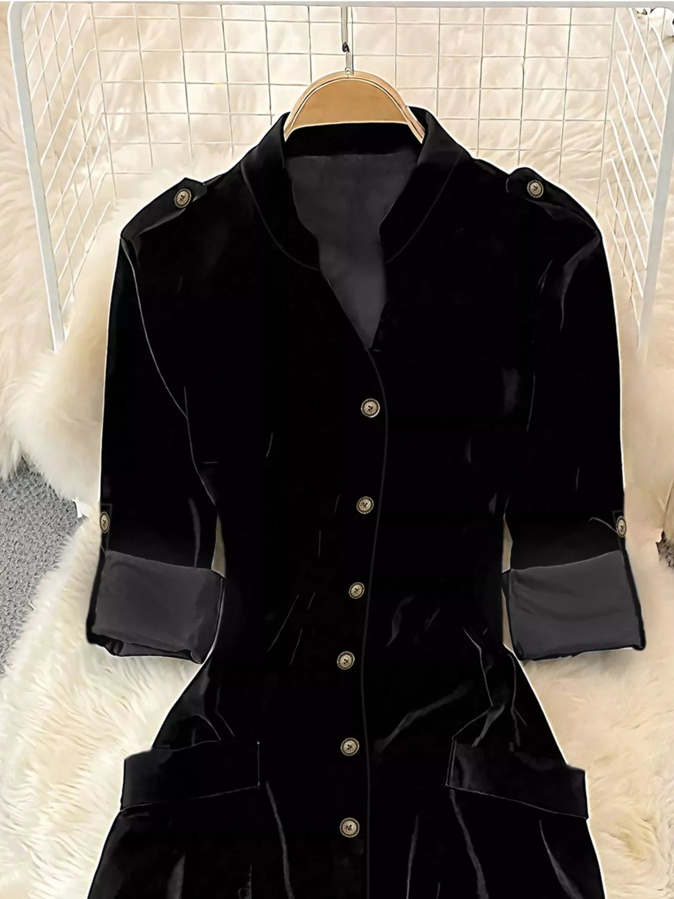 Velvet Button-Down Midi Dress