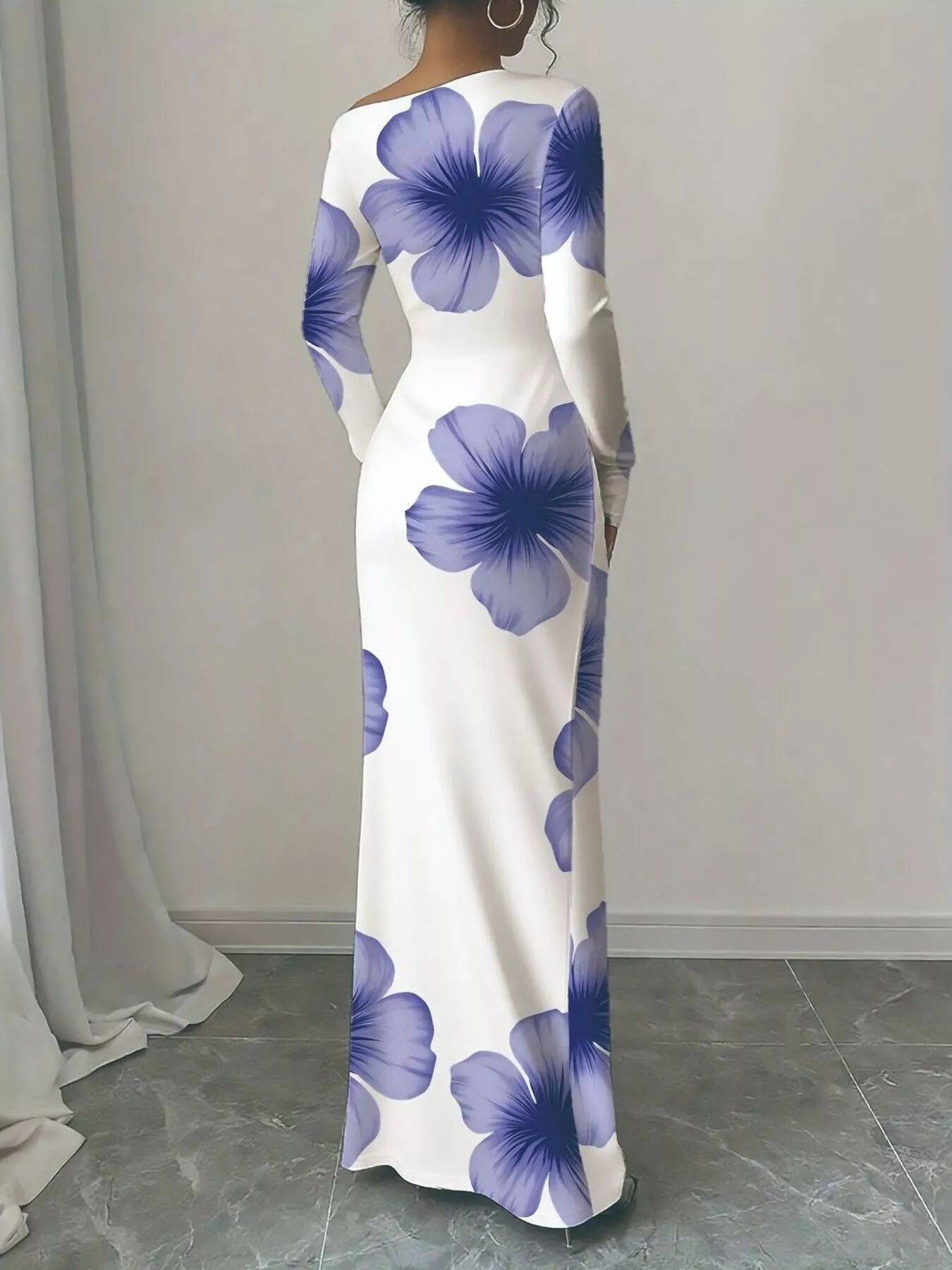 Floral Print One Shoulder Maxi Dress