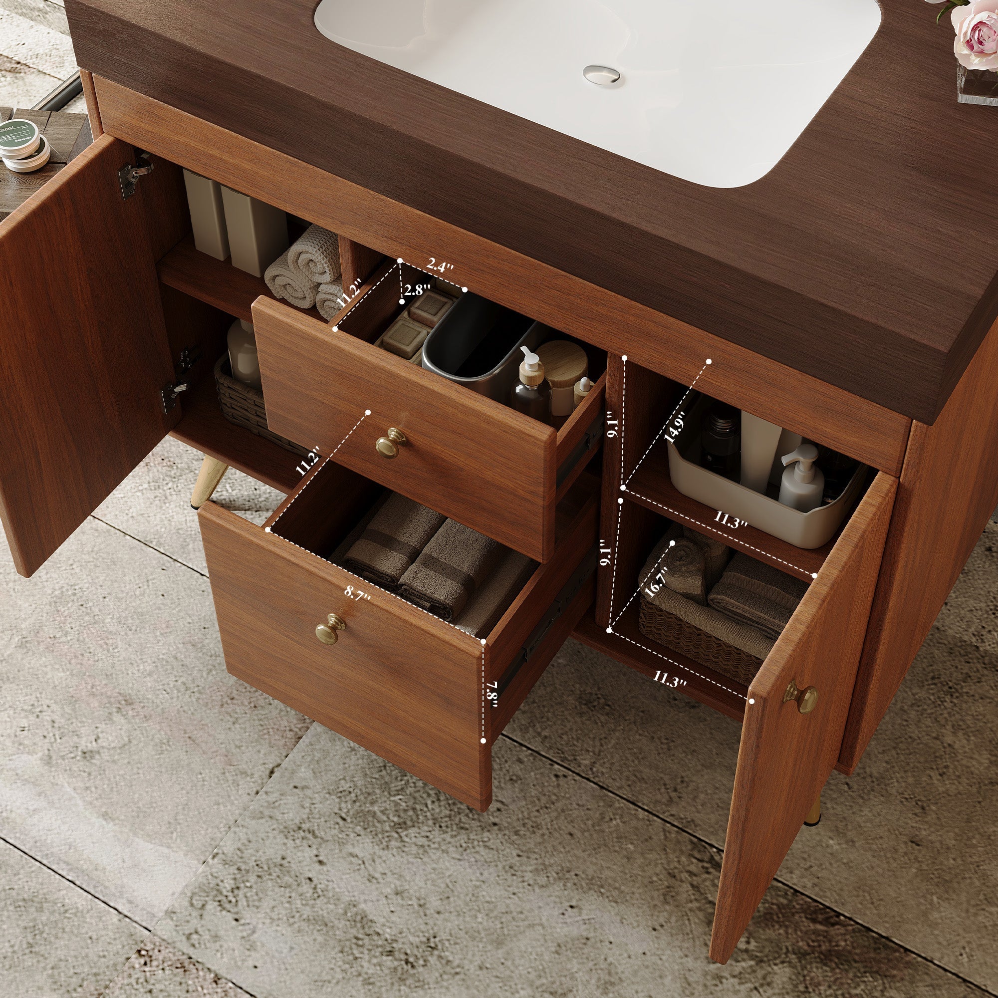 36" Modern Freestanding Bathroom Vanity with Sintered Stone Top