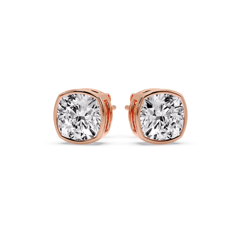 Cushion Diamond Bezel Set Solitaire Certified Stud Earrings