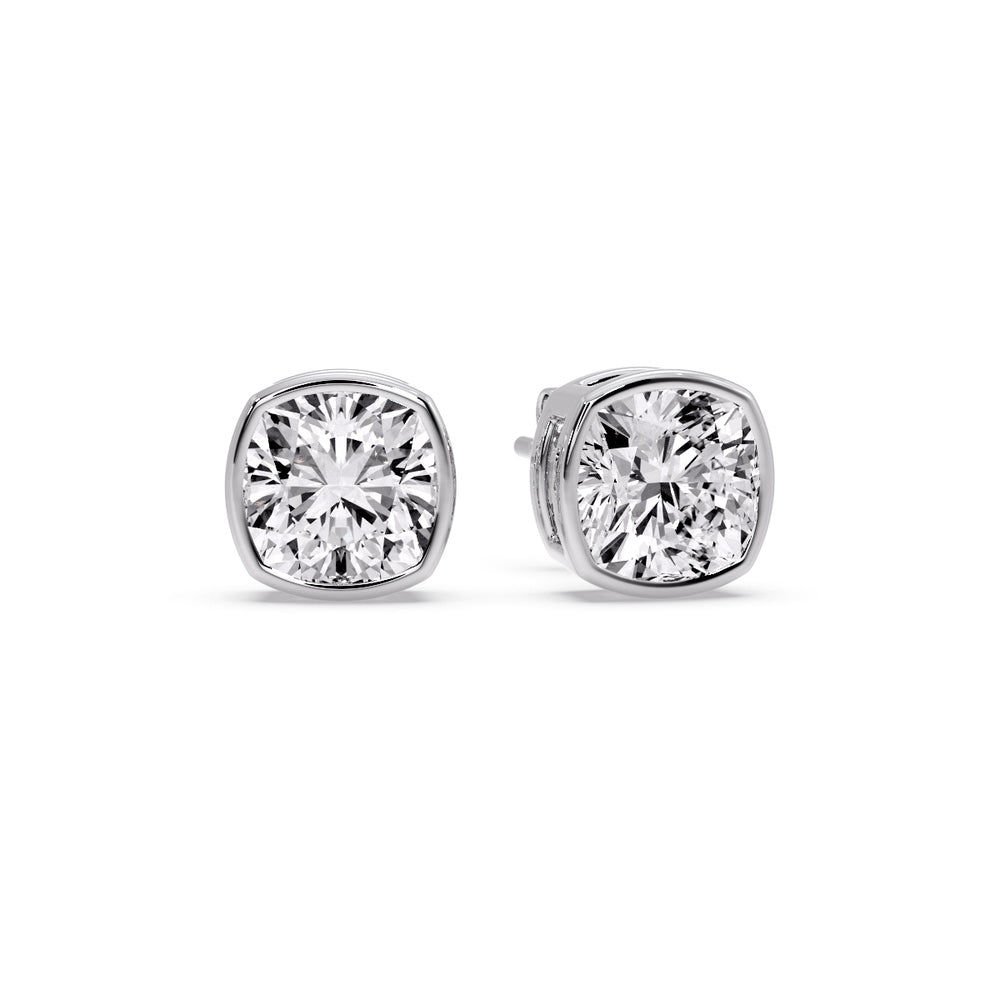 Cushion Diamond Bezel Set Solitaire Certified Stud Earrings