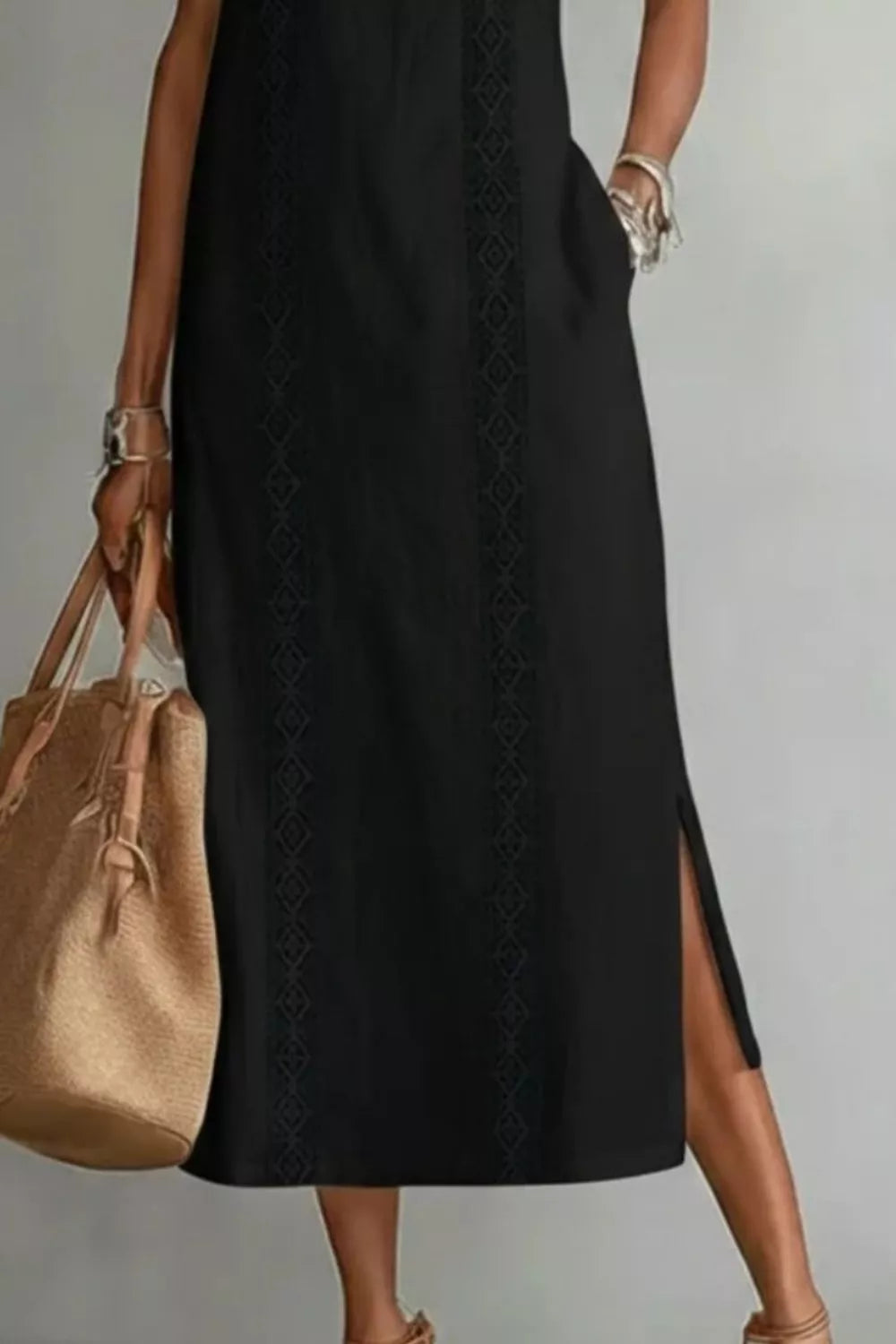 Sleeveless Side Slit Dress with Pockets