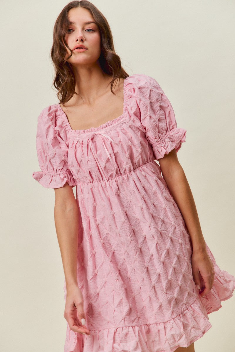 SO ME Texture Woven Ruching On Bust Mini Dress