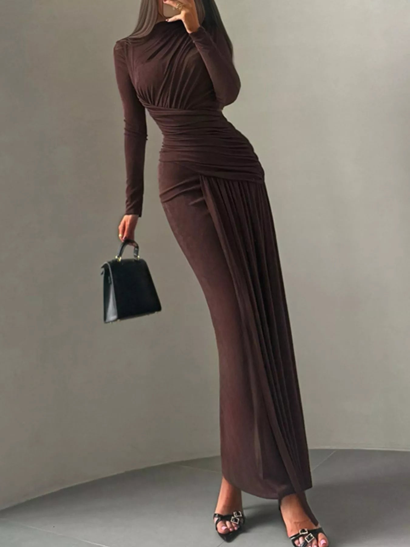 Ruched Long Sleeve Maxi Dress