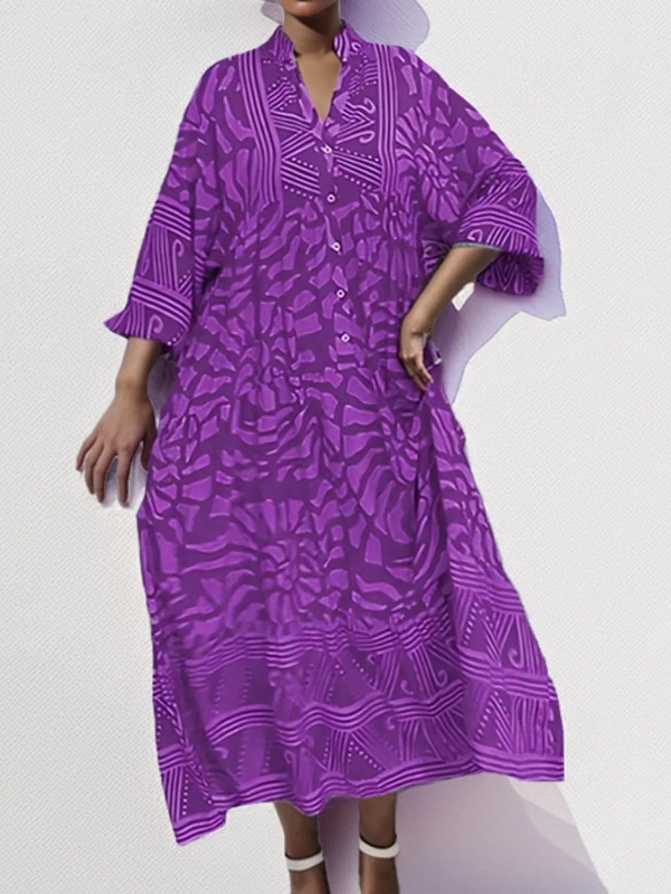 Printed Button Front Midi Dress