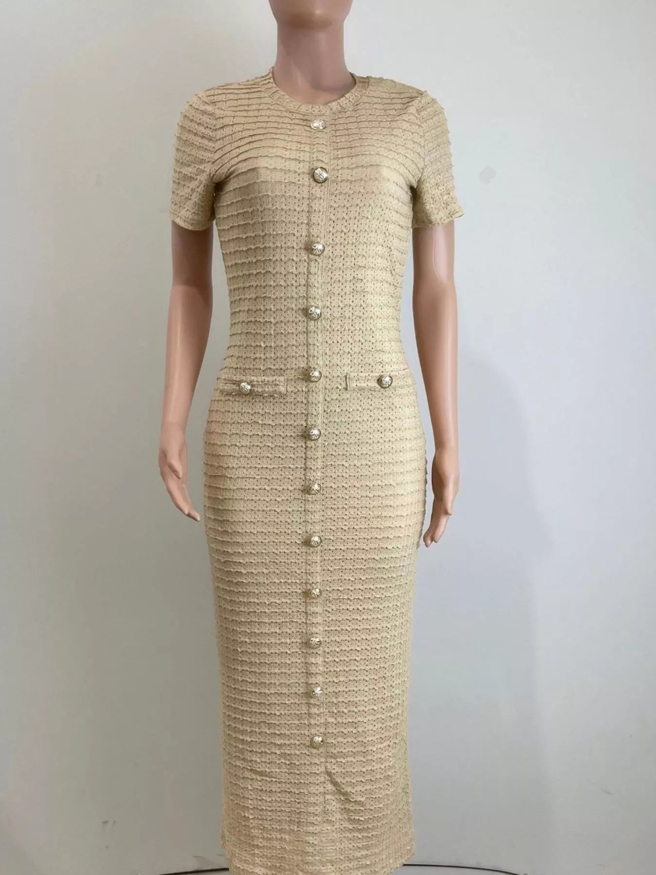Textured Short Sleeve Midi Dress
